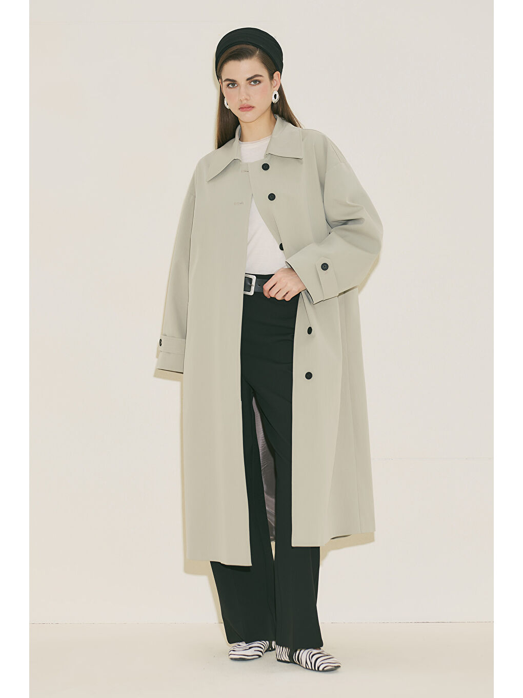 Malene Düğmeli Trençkot Yeşil-1