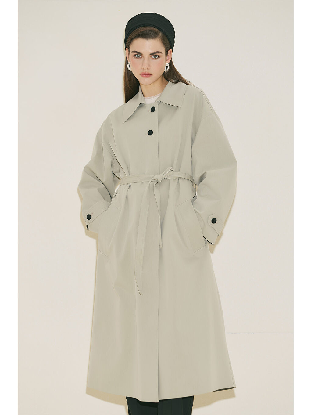 Malene Düğmeli Trençkot Yeşil-3