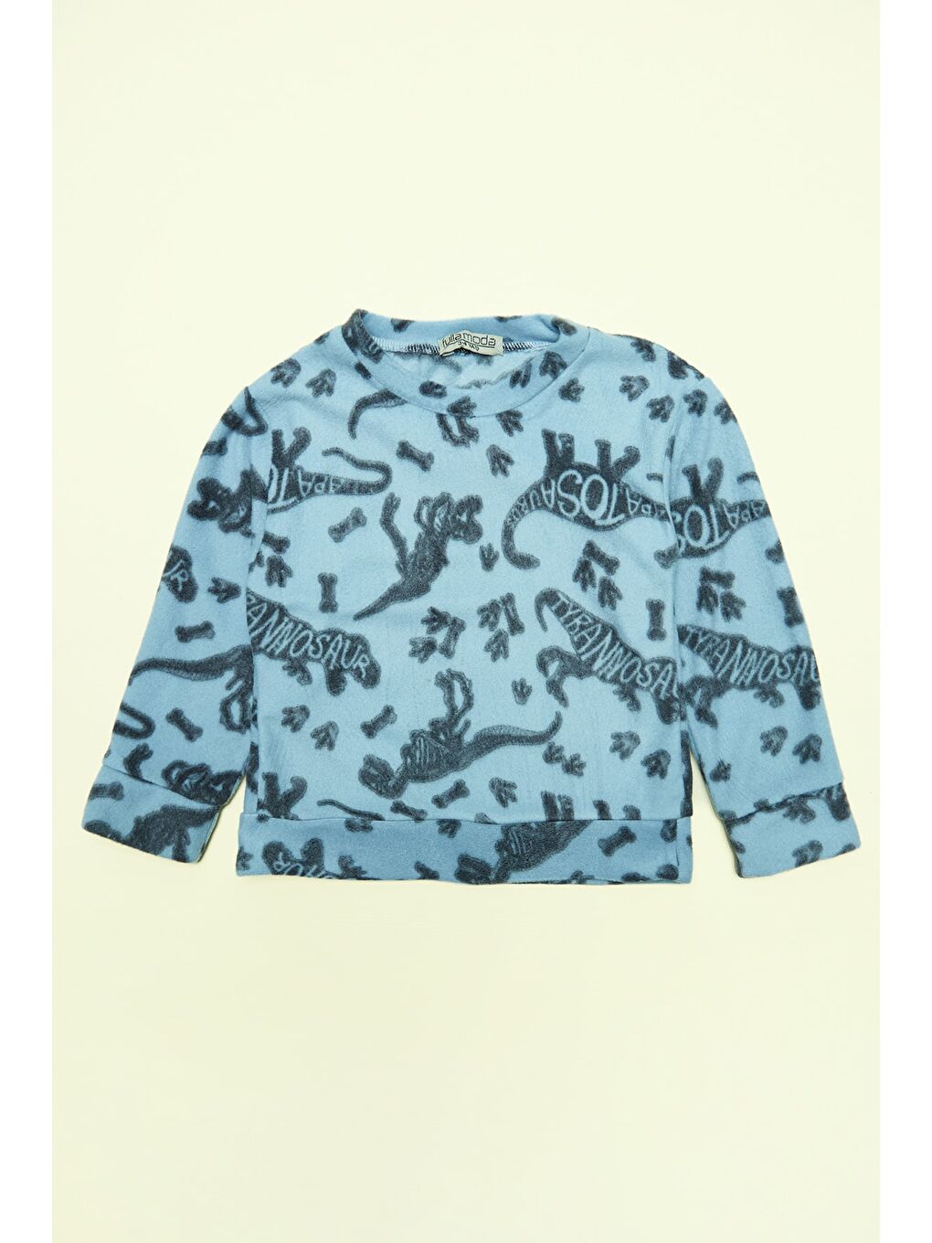 Mavi Dinozor Desenli Polar Erkek Çocuk Pijama Takımı-1