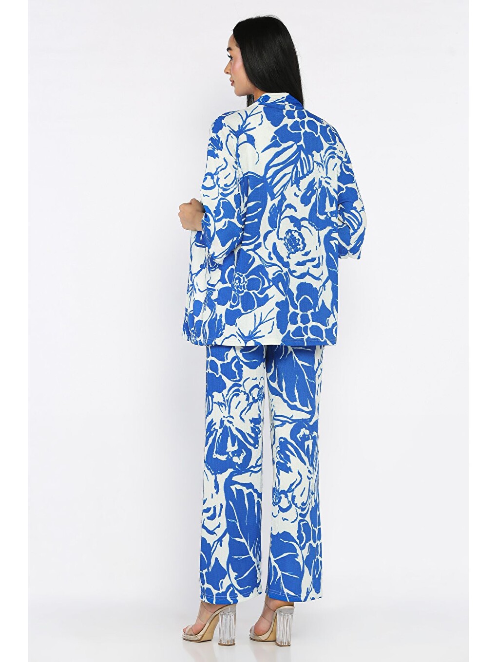 Mavi Kadın Desenli Kimono Pantolon İkili Takım-3
