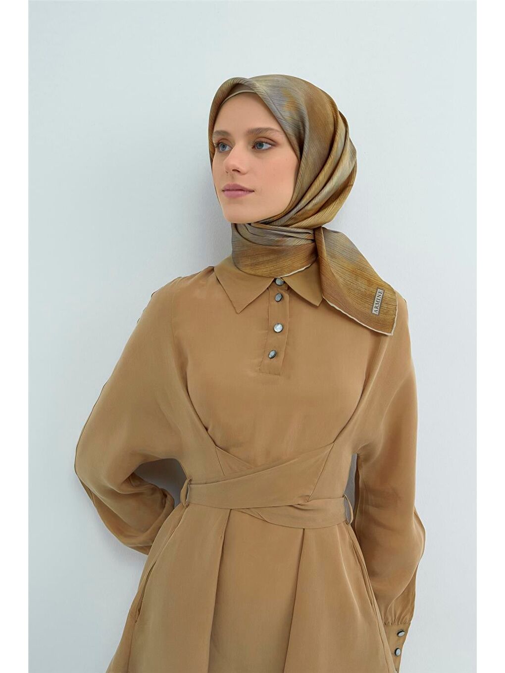 Haki Saf İpek Twill Eşarp 9513D 37-1