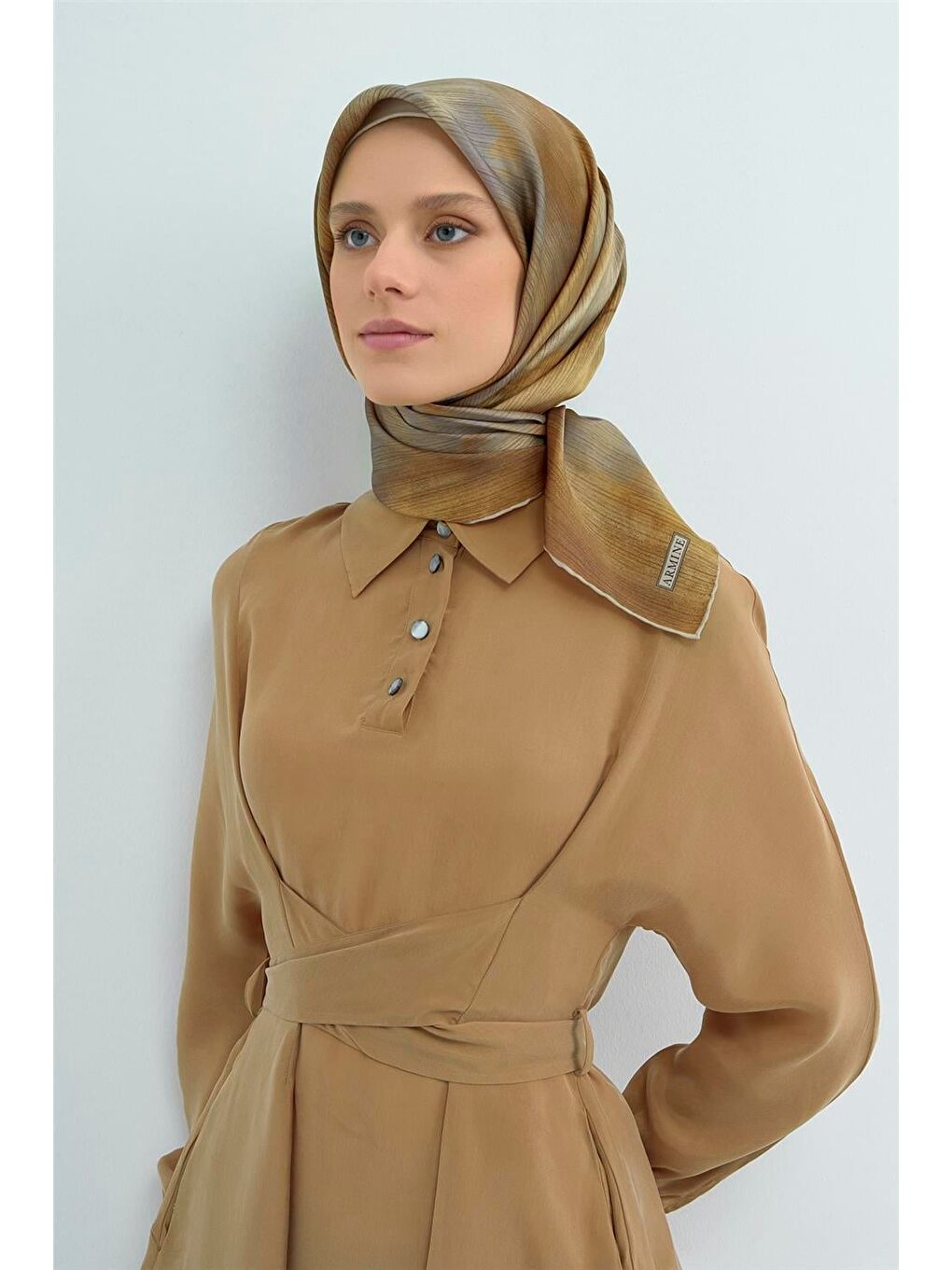 Haki Saf İpek Twill Eşarp 9513D 37-2