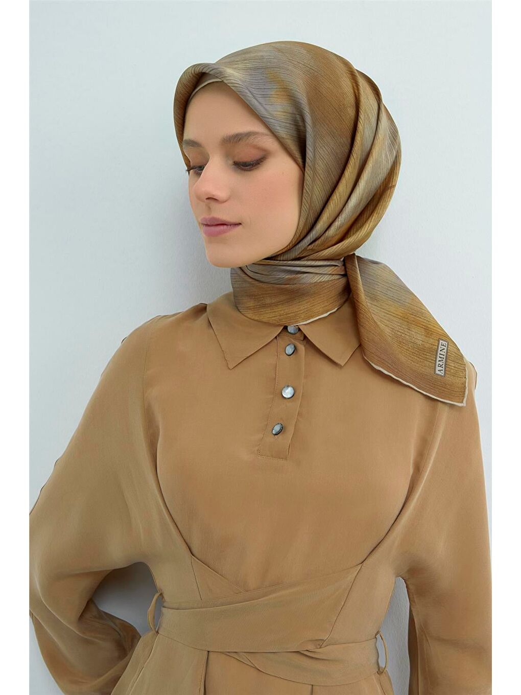 Haki Saf İpek Twill Eşarp 9513D 37-3