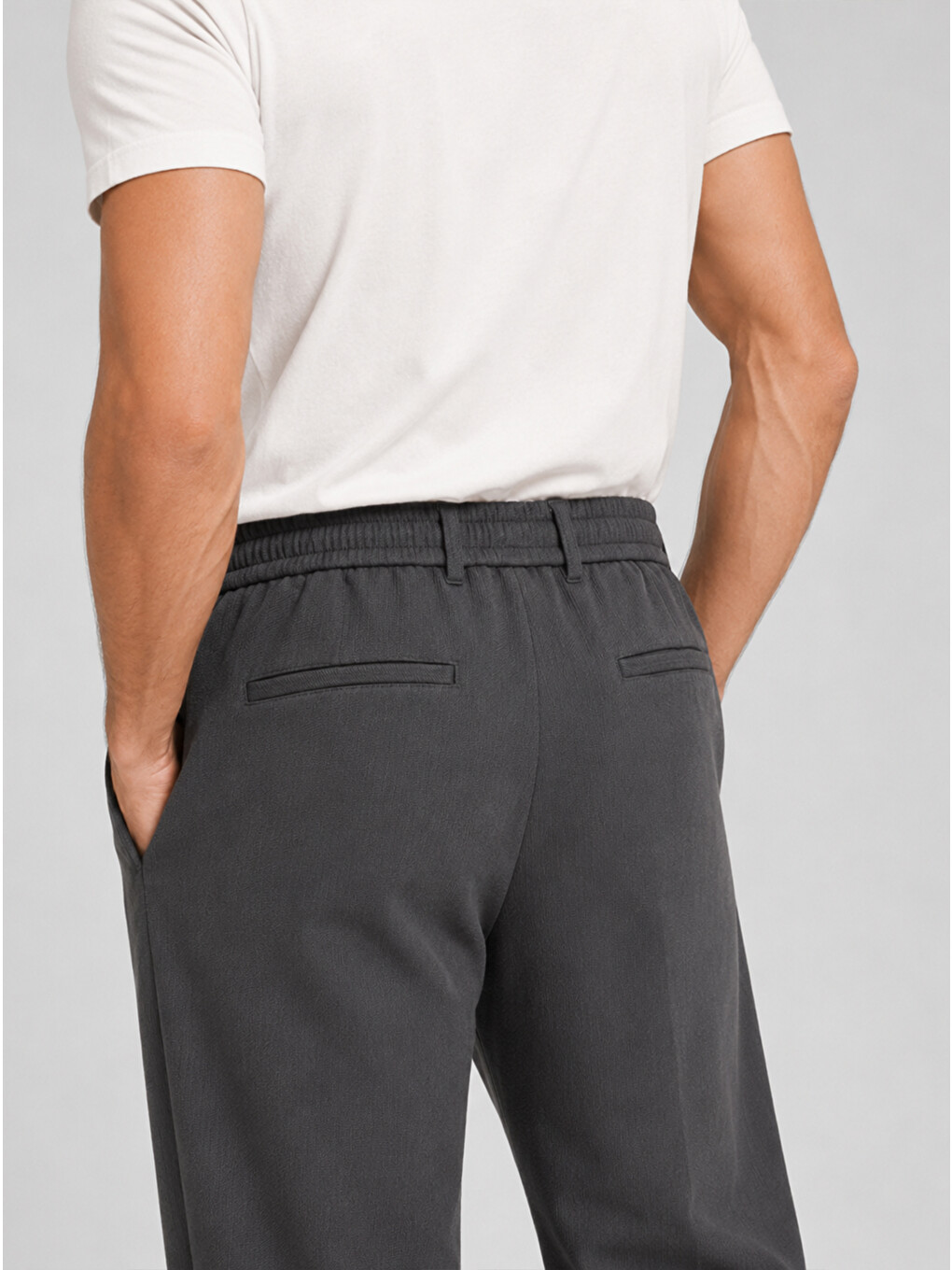 Gri Erkek Füme Relax Fit Bağcıklı Baggy Pantolon-4