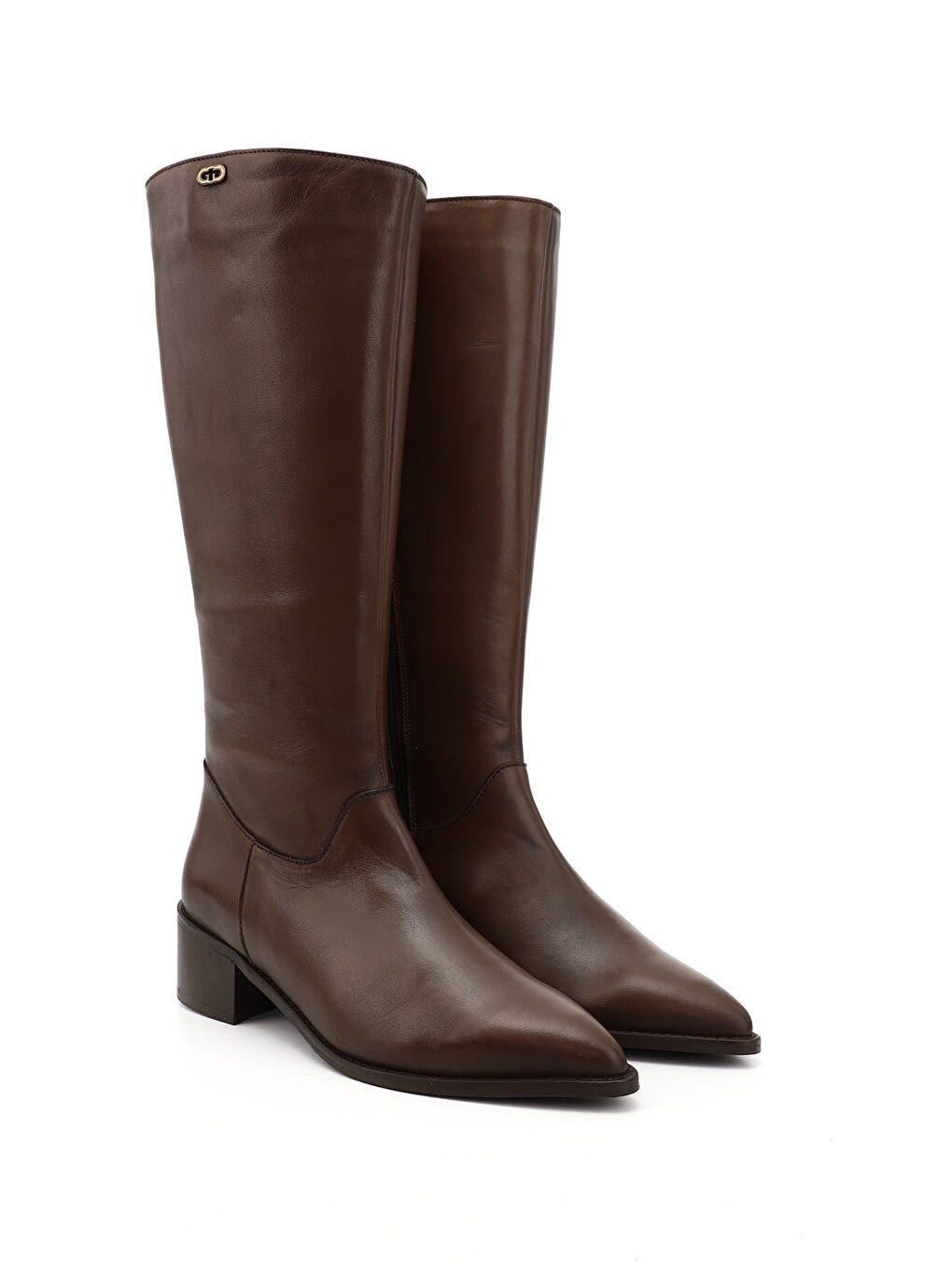 Kahverengi Kadın ÇİKOLATA KAHVE Sivri Burun Kalın Topuklu Hakiki Deri Çizme-1