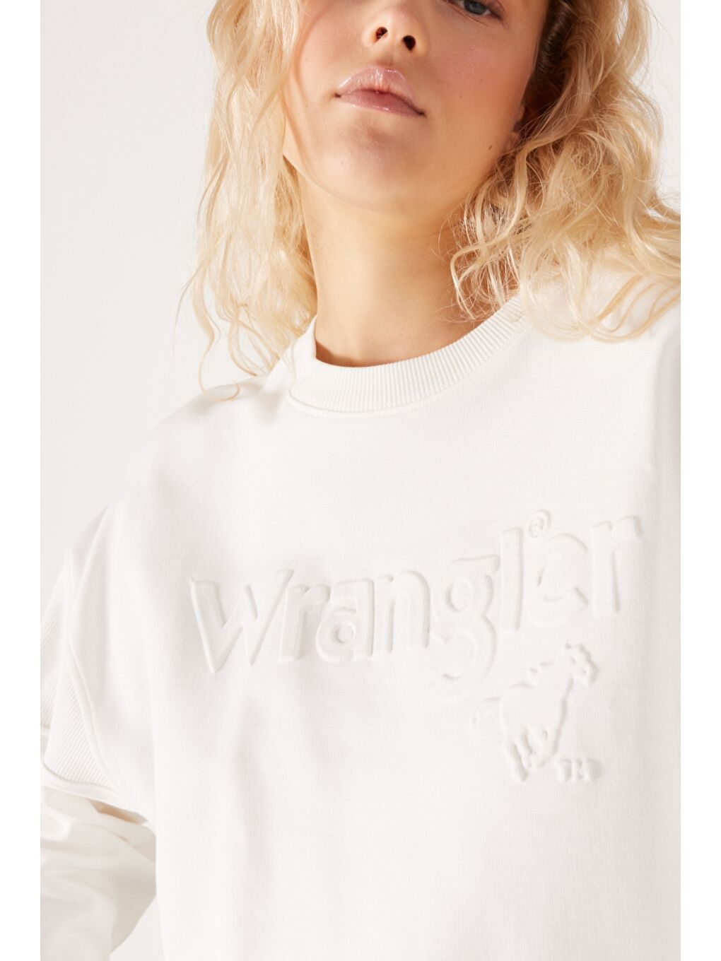 Relaxed Fit Geniş Kesim %100 Pamuk Bisiklet Yaka Beyaz Sweatshirt-2