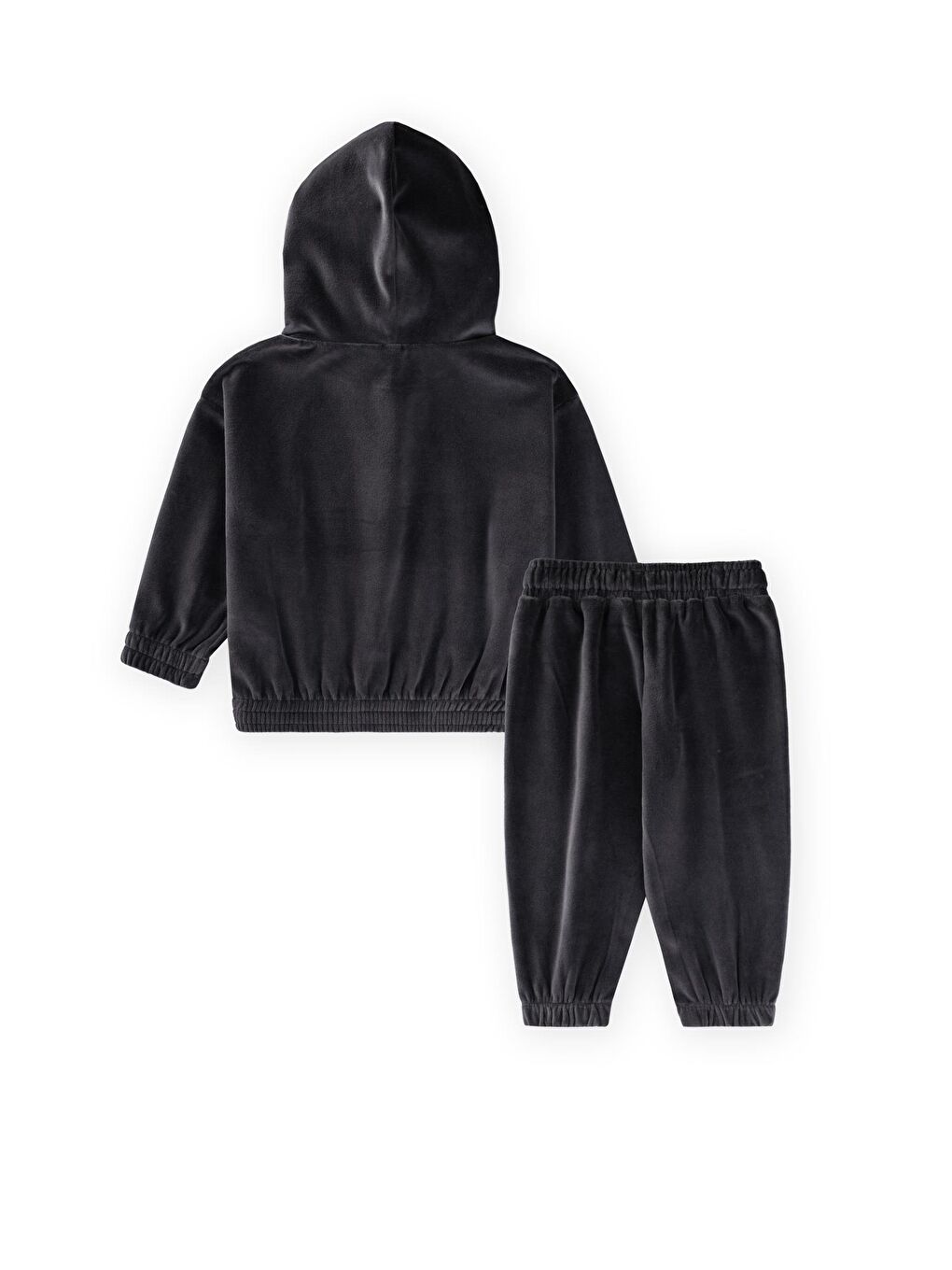 Kapüşonlu Kadife Sweatshirt Takım 2-8 Yaş Siyah-1