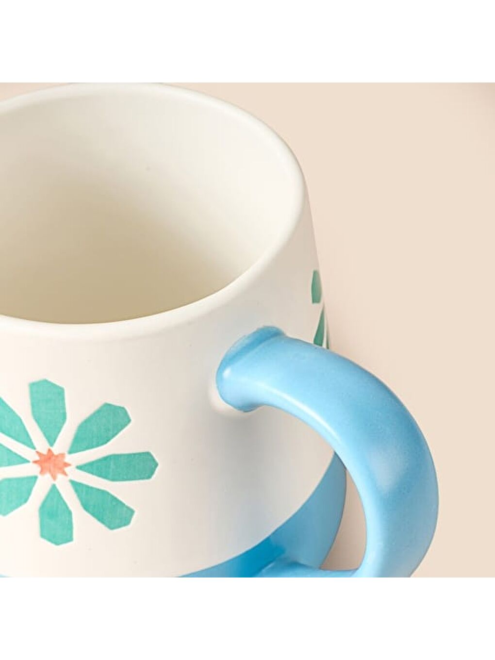 Kitchen Mavi Çiçekli Seramik Kupa - Beyaz - 500 ml-1