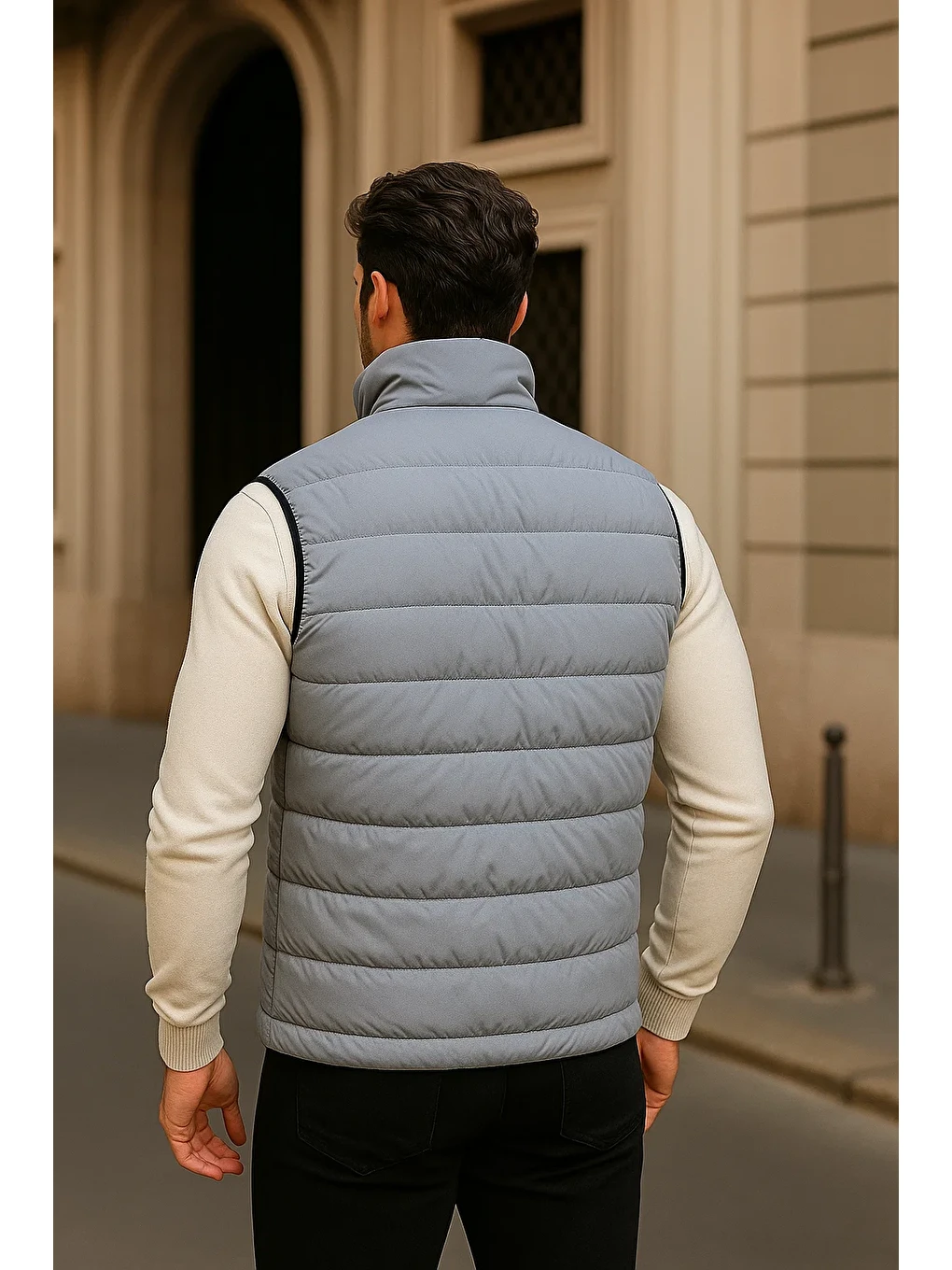 Erkek Kışlık Premium Basic Astarlı Gri Şişme Yelek-4