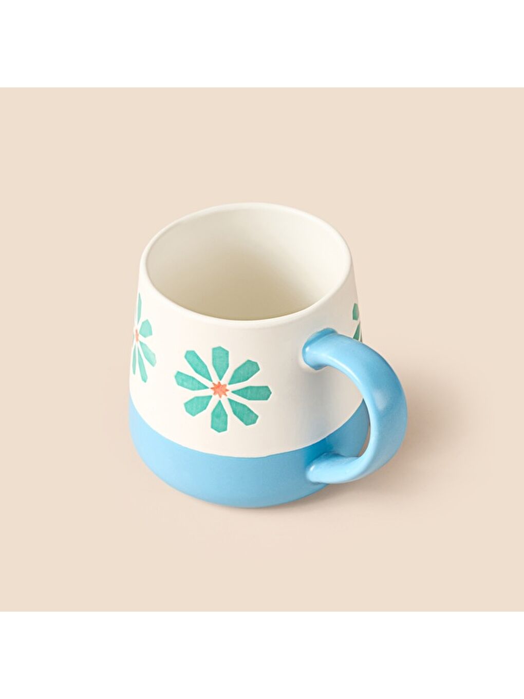 Kitchen Mavi Çiçekli Seramik Kupa - Beyaz - 500 ml-2