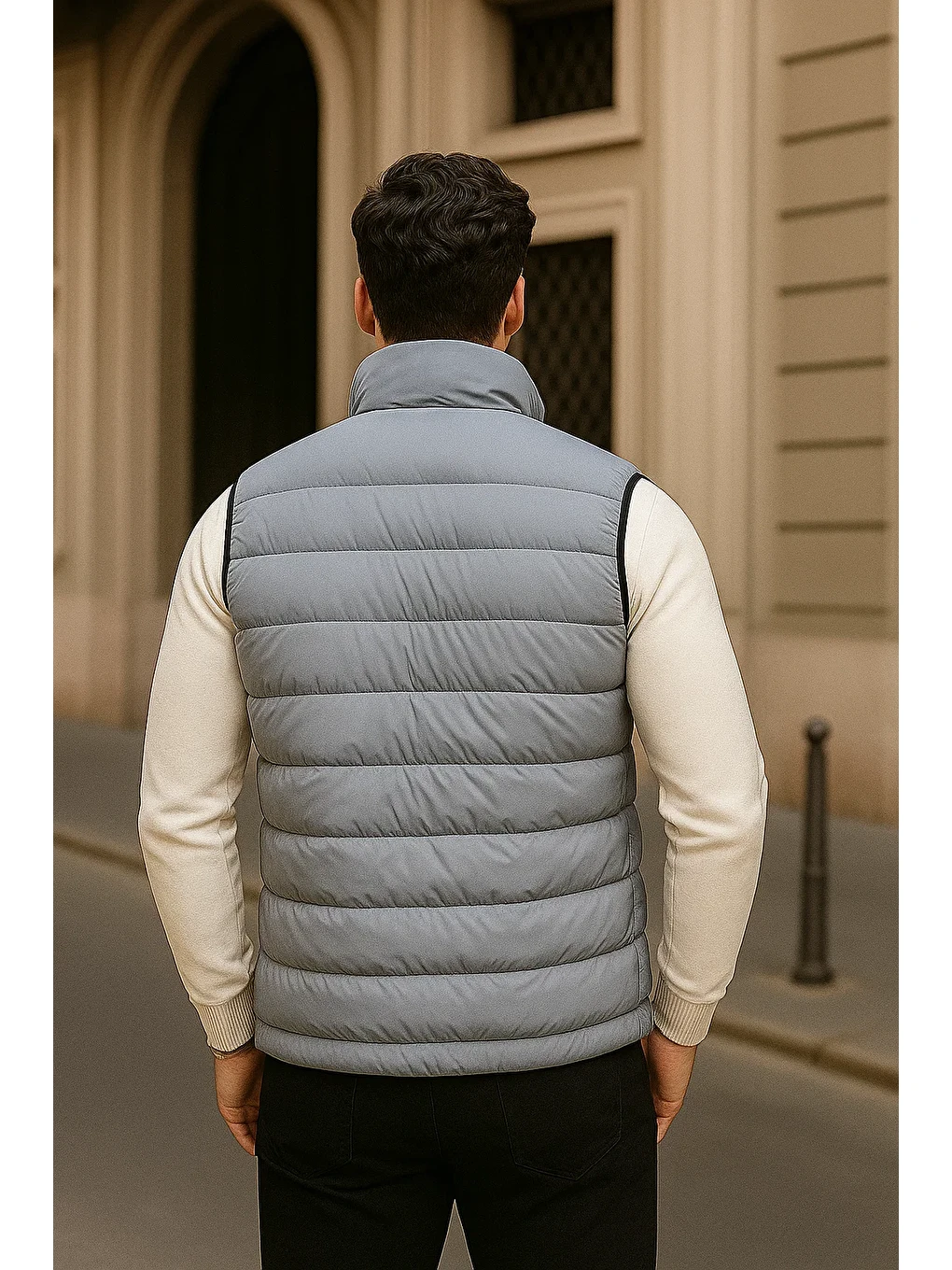 Erkek Kışlık Premium Basic Astarlı Gri Şişme Yelek-5