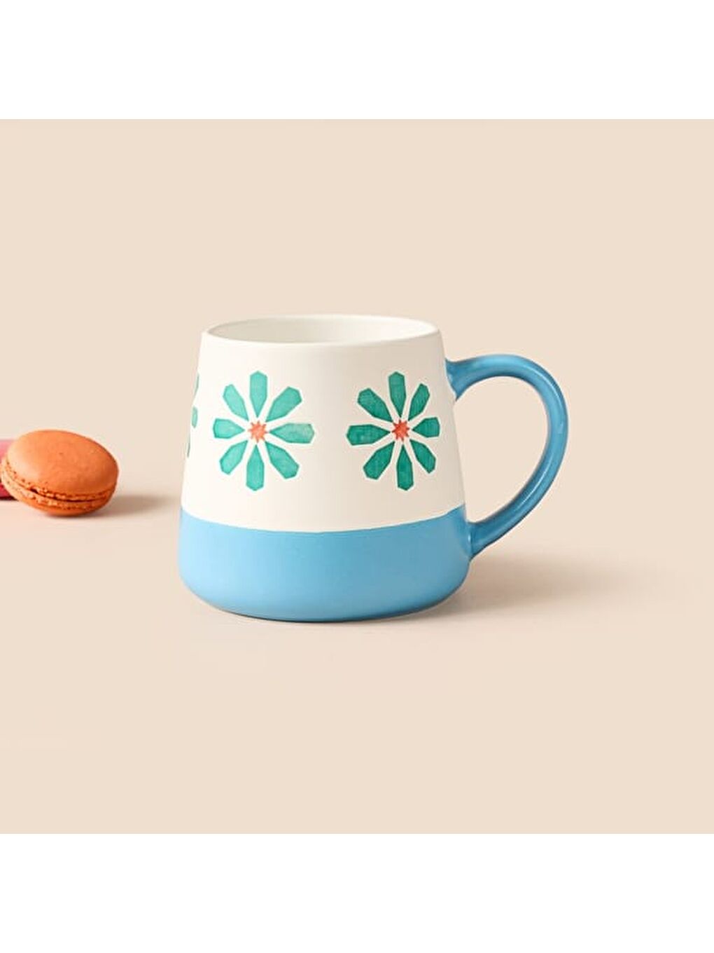 Kitchen Mavi Çiçekli Seramik Kupa - Beyaz - 500 ml-3