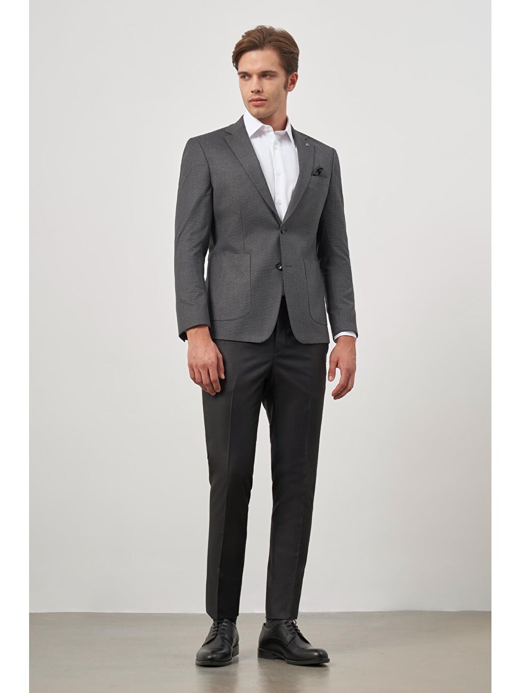 İMZA Koyu Antrasit Kazayağı Desen Mono Yaka 6 Drop Slim Fit Classic Ceket 1002245106 - 1
