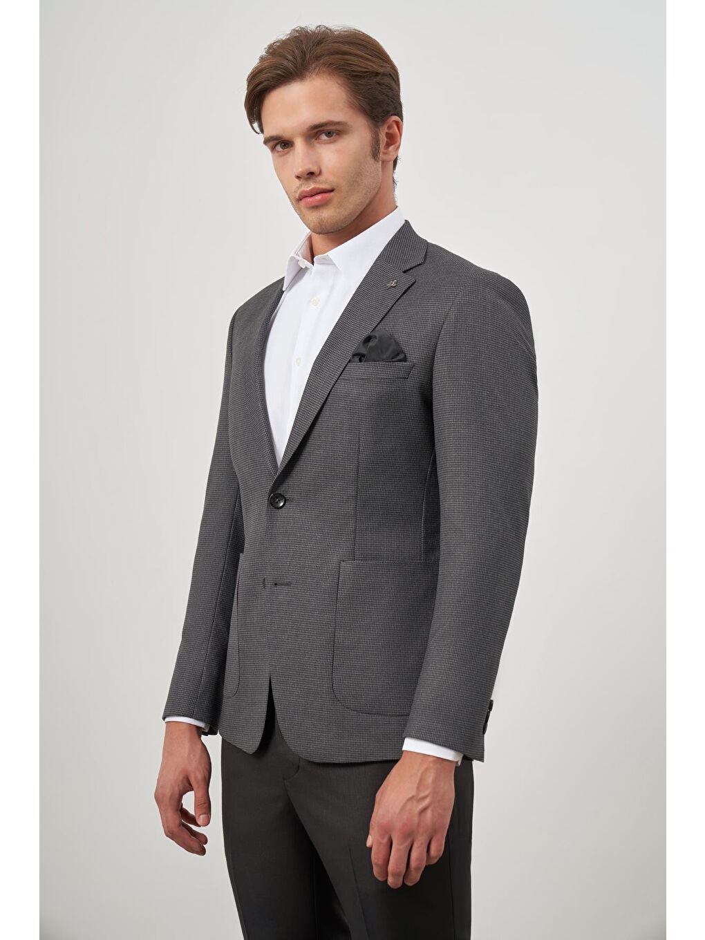 İMZA Koyu Antrasit Kazayağı Desen Mono Yaka 6 Drop Slim Fit Classic Ceket 1002245106 - 2