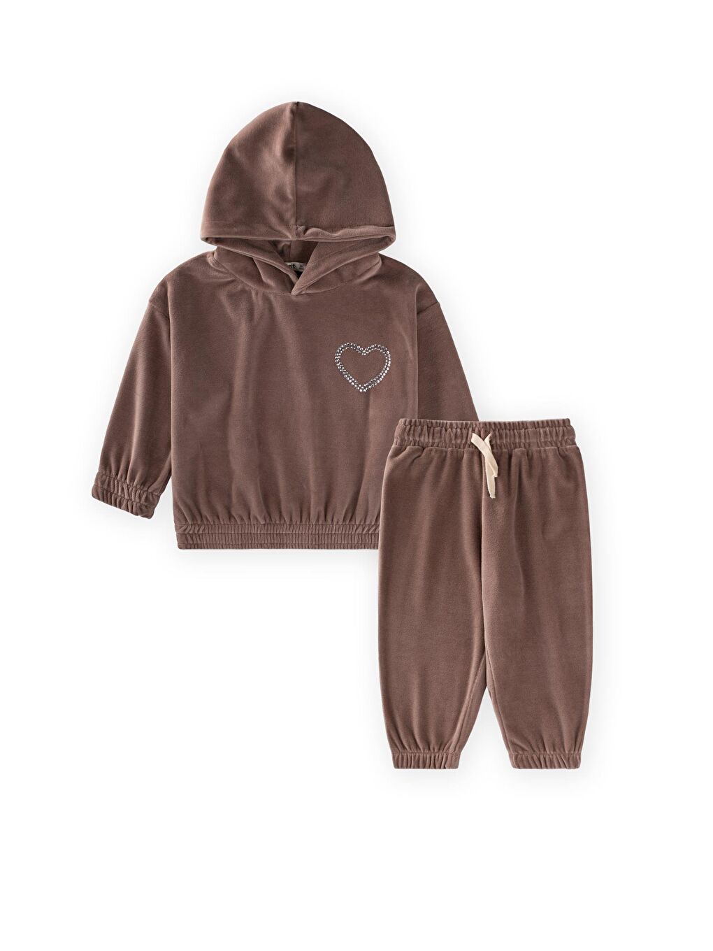 Kahverengi Kapüşonlu Kadife Sweatshirt Takım 2-8 Yaş Kahve