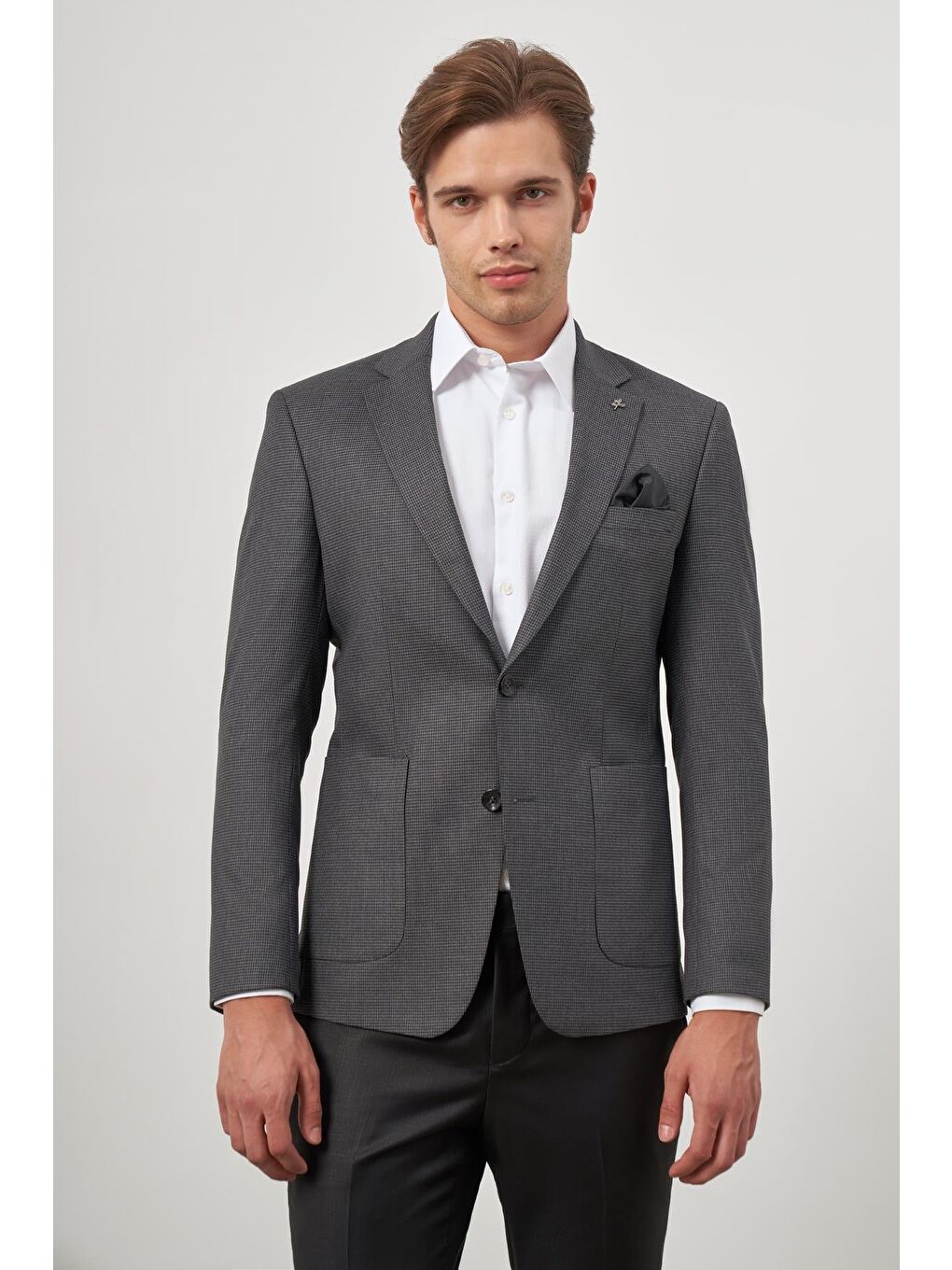 İMZA Koyu Antrasit Kazayağı Desen Mono Yaka 6 Drop Slim Fit Classic Ceket 1002245106 - 3