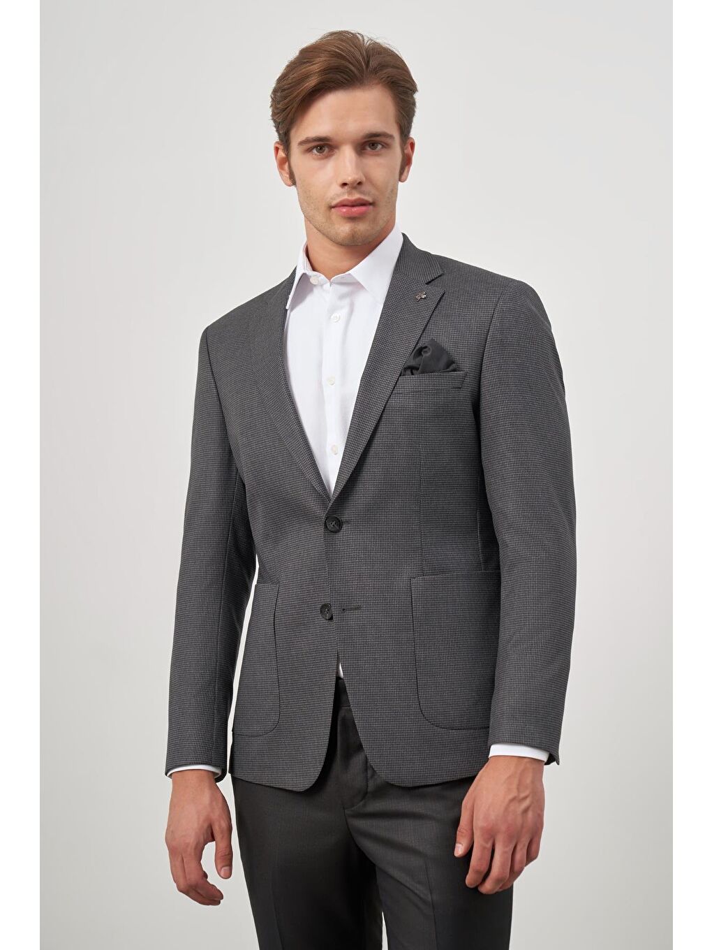 İMZA Koyu Antrasit Kazayağı Desen Mono Yaka 6 Drop Slim Fit Classic Ceket 1002245106 - 4