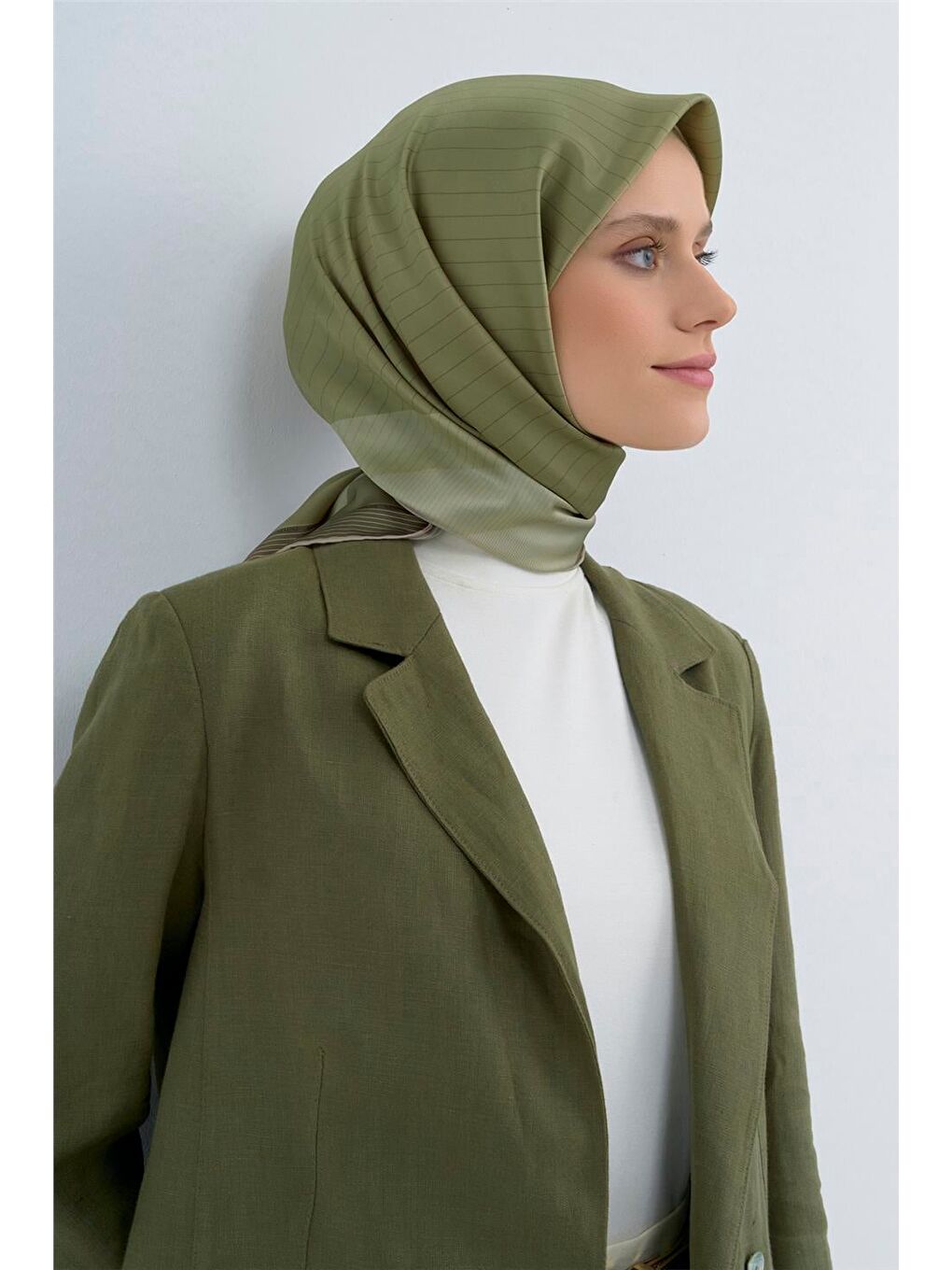 Haki Saf İpek Twill Eşarp 9526D 36-2