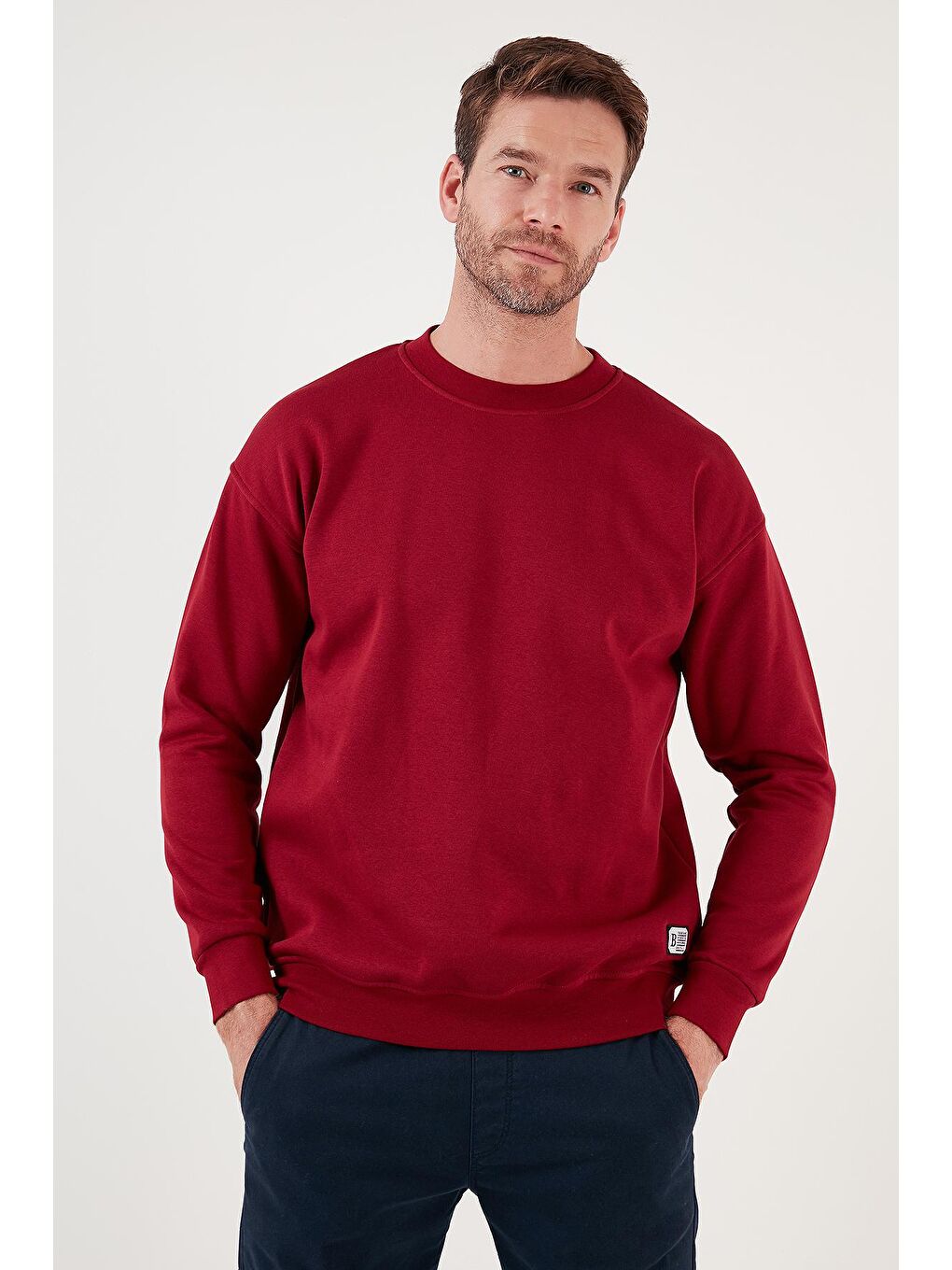 Buratti Bordo Regular Fit Bisiklet Yaka Pamuklu İçi Tüylü Yumuşak Şardonlu Sweat 5905255