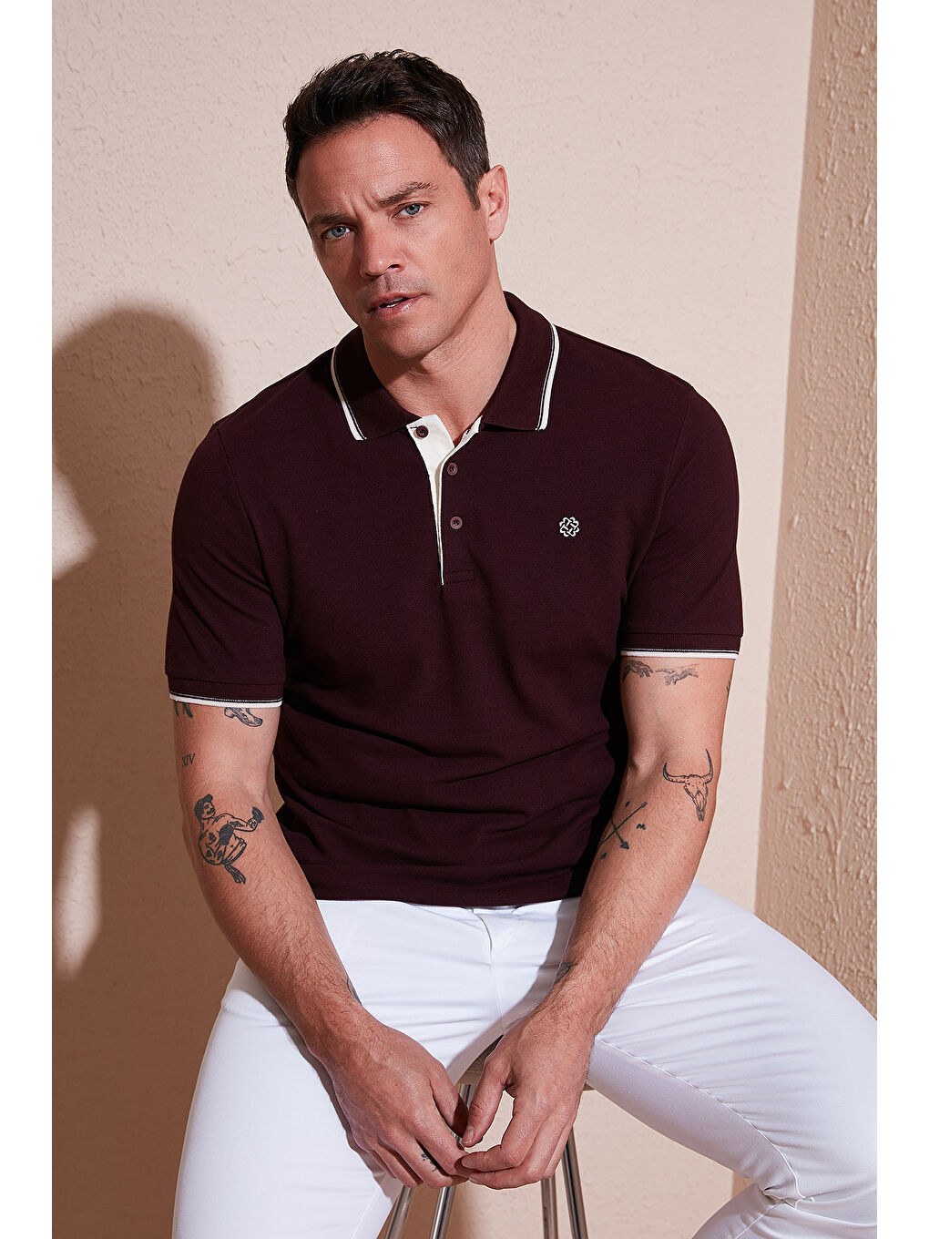 Beyaz % 100 Pamuk Düğmeli Slim Fit Erkek Polo Yaka Tişört 5902118-1