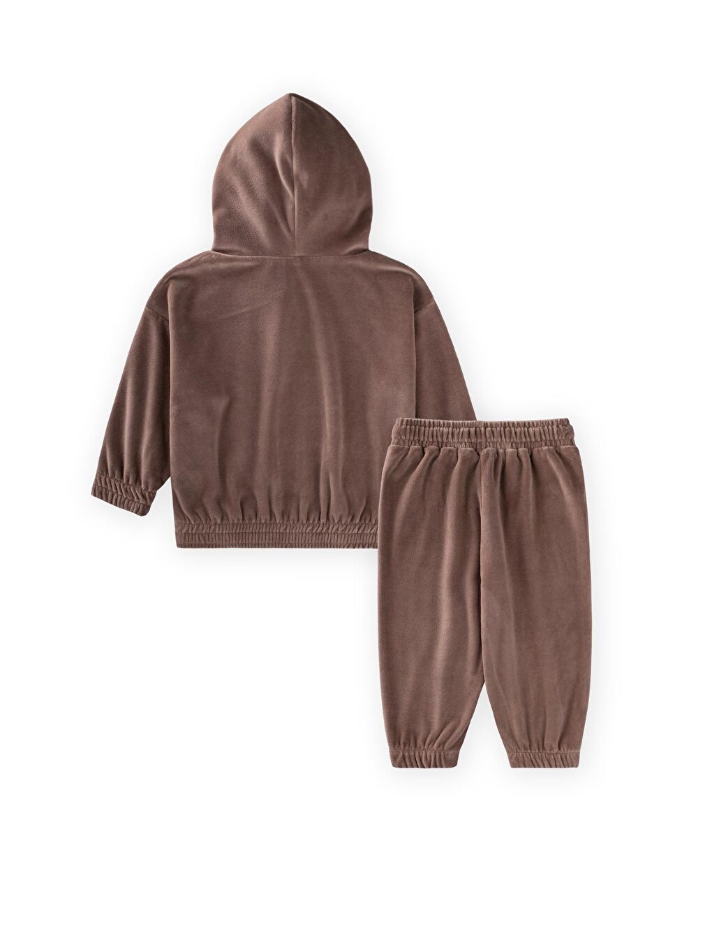 Kahverengi Kapüşonlu Kadife Sweatshirt Takım 2-8 Yaş Kahve-1