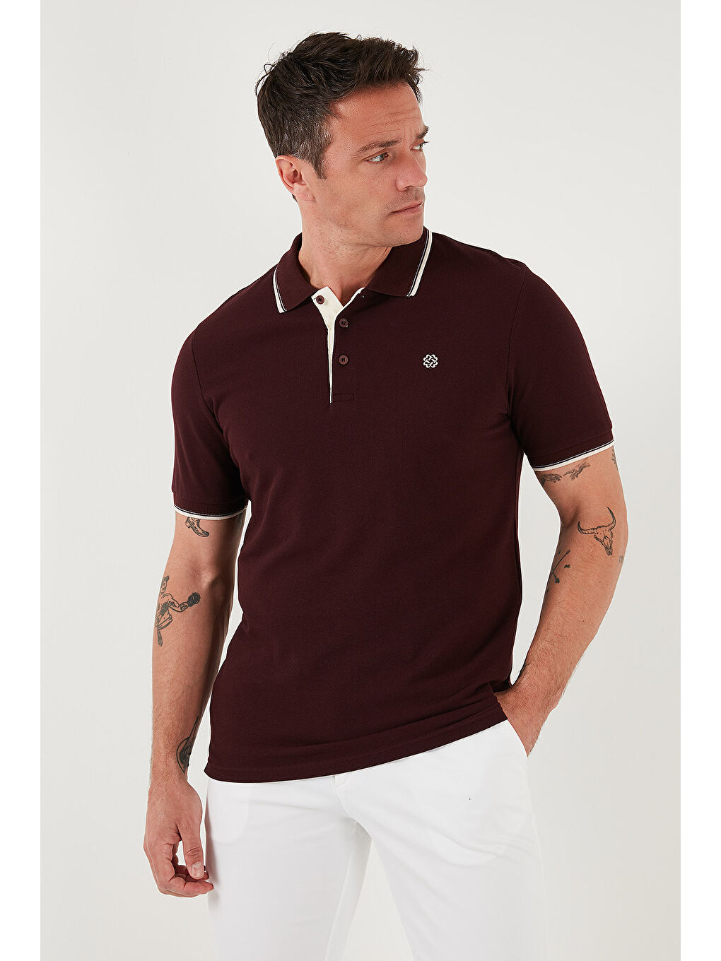 Beyaz % 100 Pamuk Düğmeli Slim Fit Erkek Polo Yaka Tişört 5902118-4