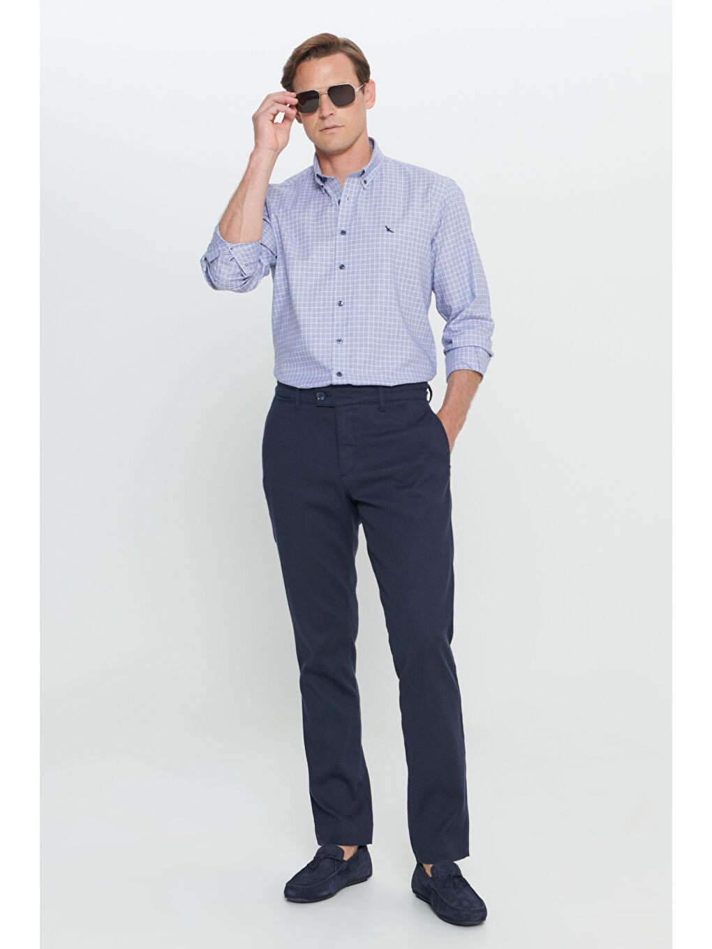 Erkek Lacivert Comfort Fit Rahat Kesim Yan Cepli Desenli Beli Lastikli Pantolon