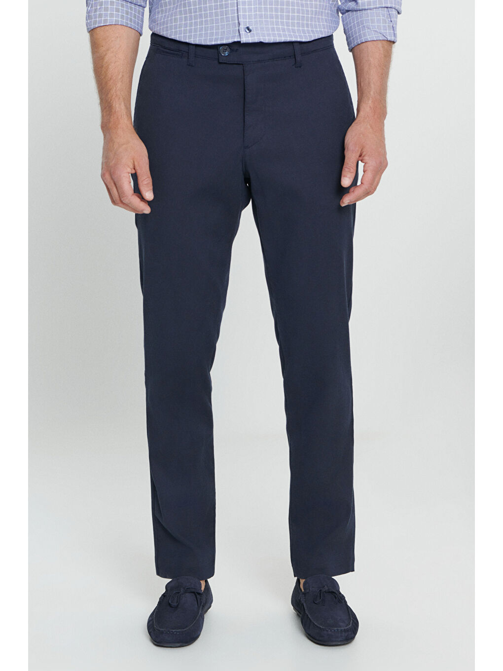 Erkek Lacivert Comfort Fit Rahat Kesim Yan Cepli Desenli Beli Lastikli Pantolon-1