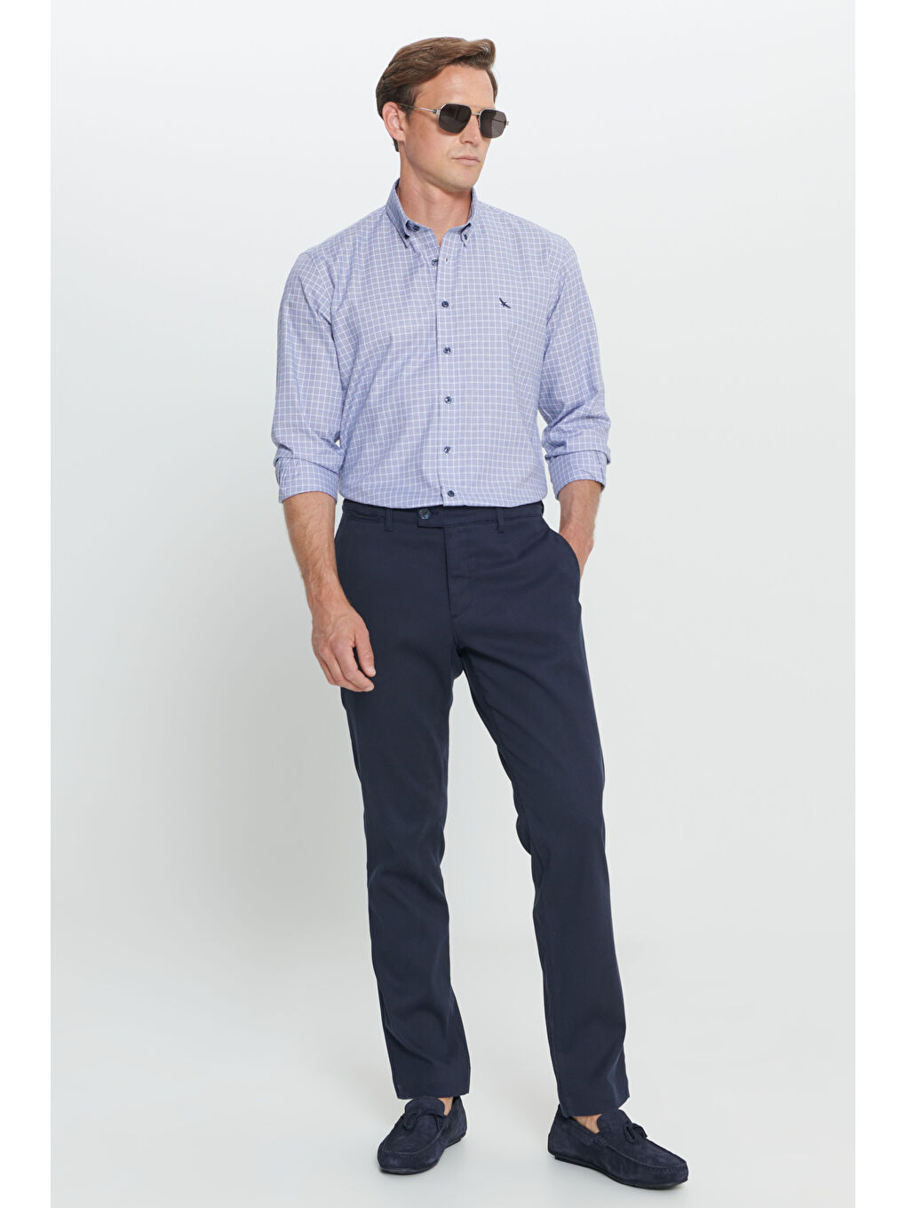 Erkek Lacivert Comfort Fit Rahat Kesim Yan Cepli Desenli Beli Lastikli Pantolon-2