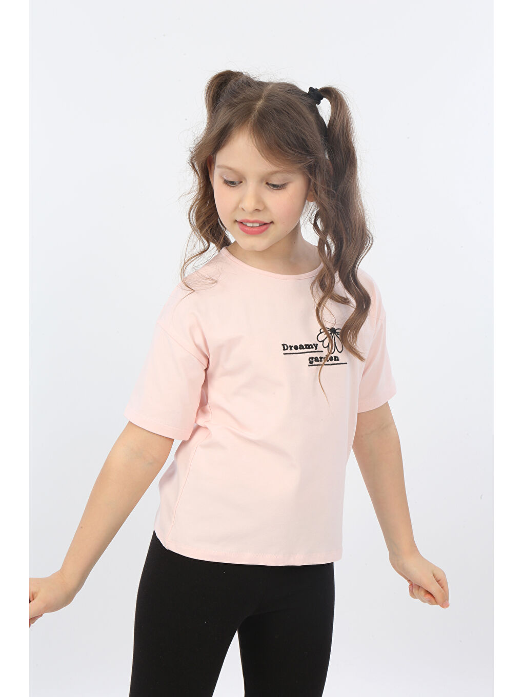 Pembe Kız Çocuk Dreamy Garden Nakışlı Tişört-2