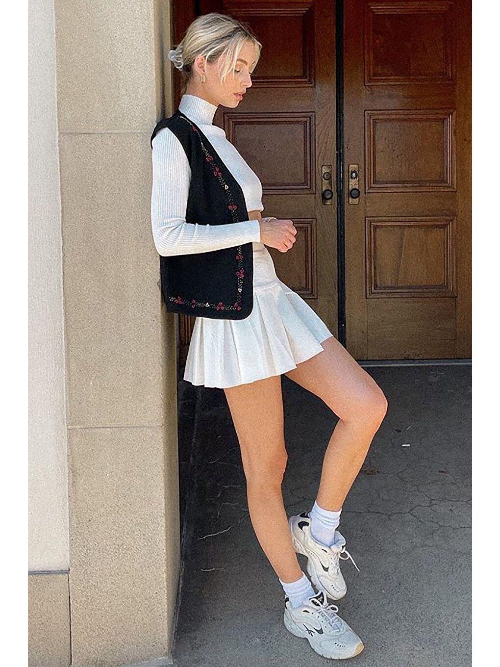 Kadın Beyaz Basic Kısa Pileli Tenis Etek Mg1457-6