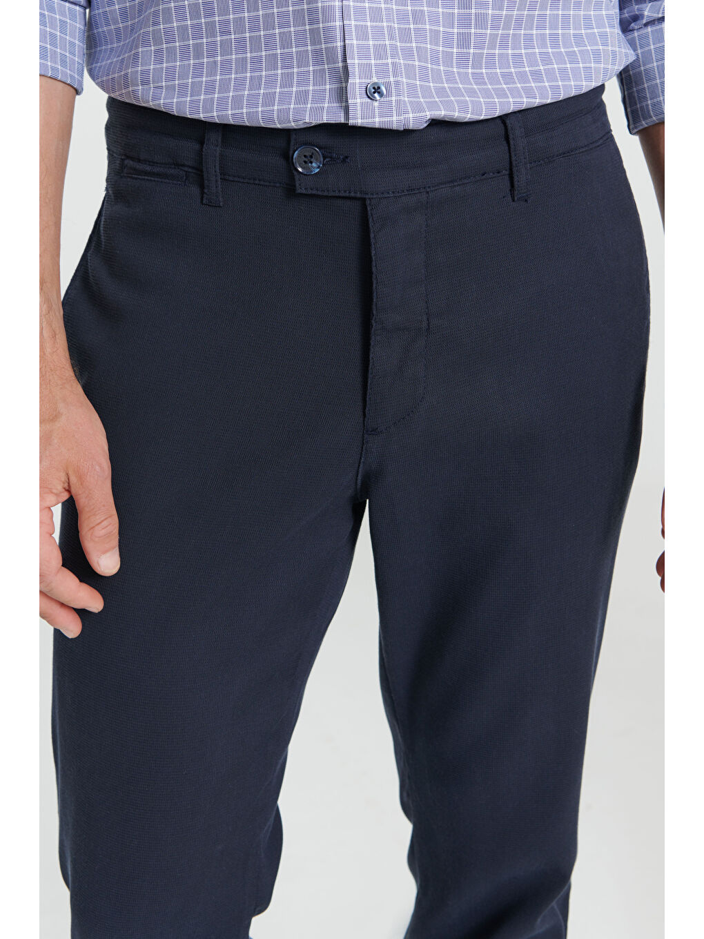 Erkek Lacivert Comfort Fit Rahat Kesim Yan Cepli Desenli Beli Lastikli Pantolon-3