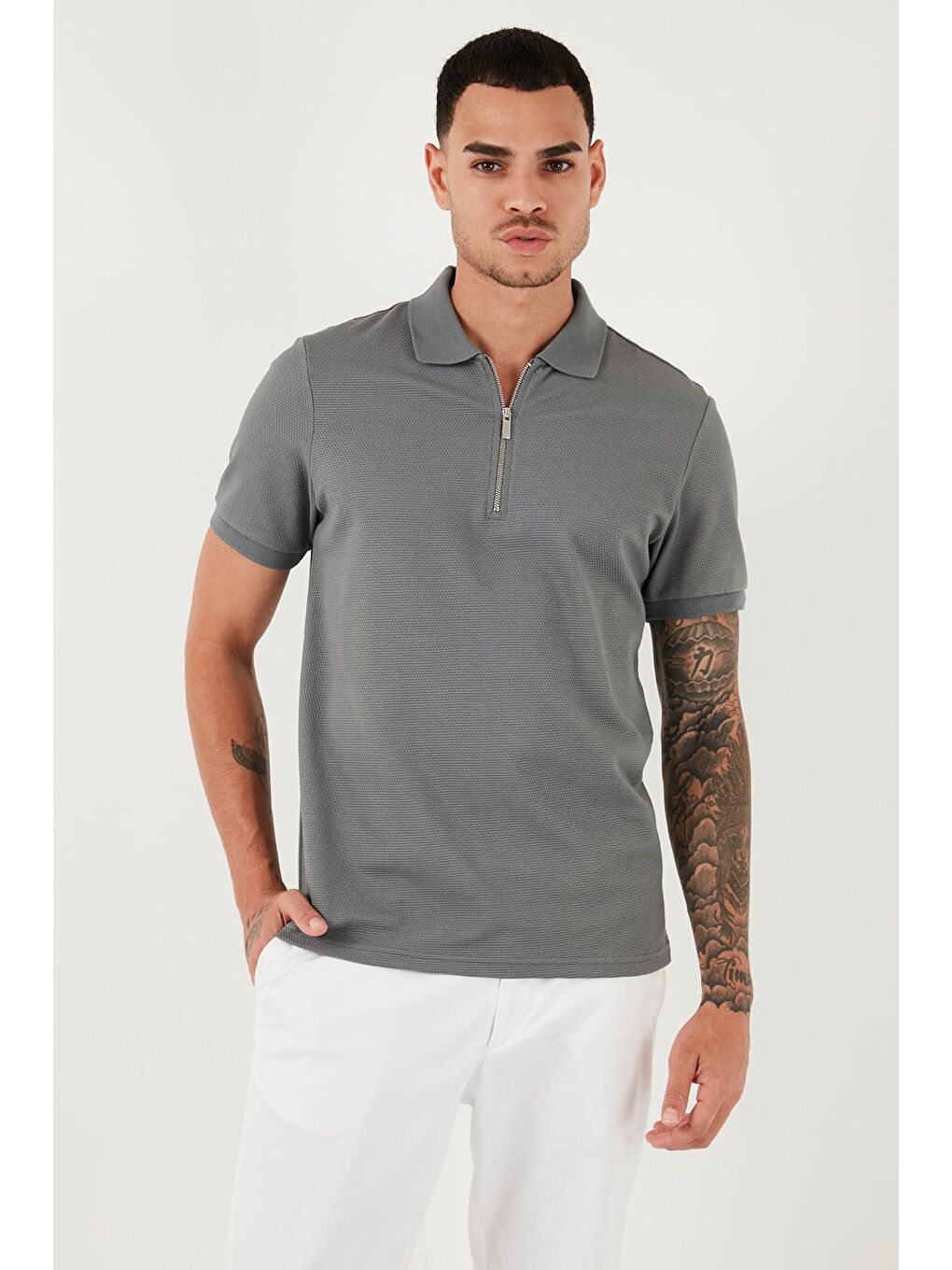 Buratti Açık Haki Pamuklu Regular Fit Fermuarlı Polo Yaka Erkek T Shirt 5902915 - 1