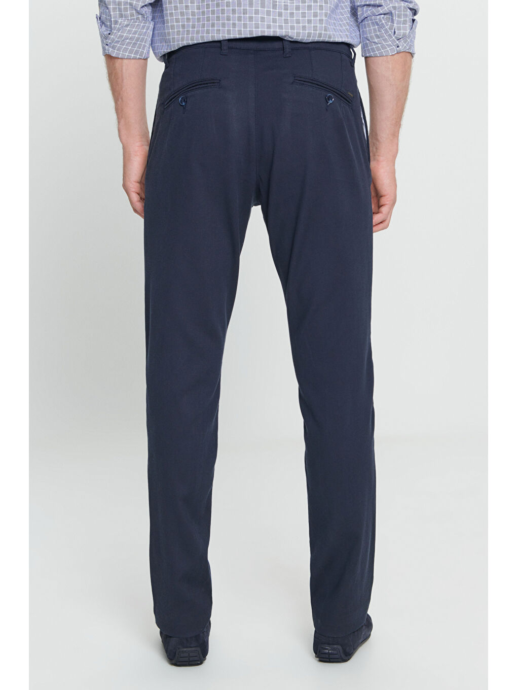 Erkek Lacivert Comfort Fit Rahat Kesim Yan Cepli Desenli Beli Lastikli Pantolon-4