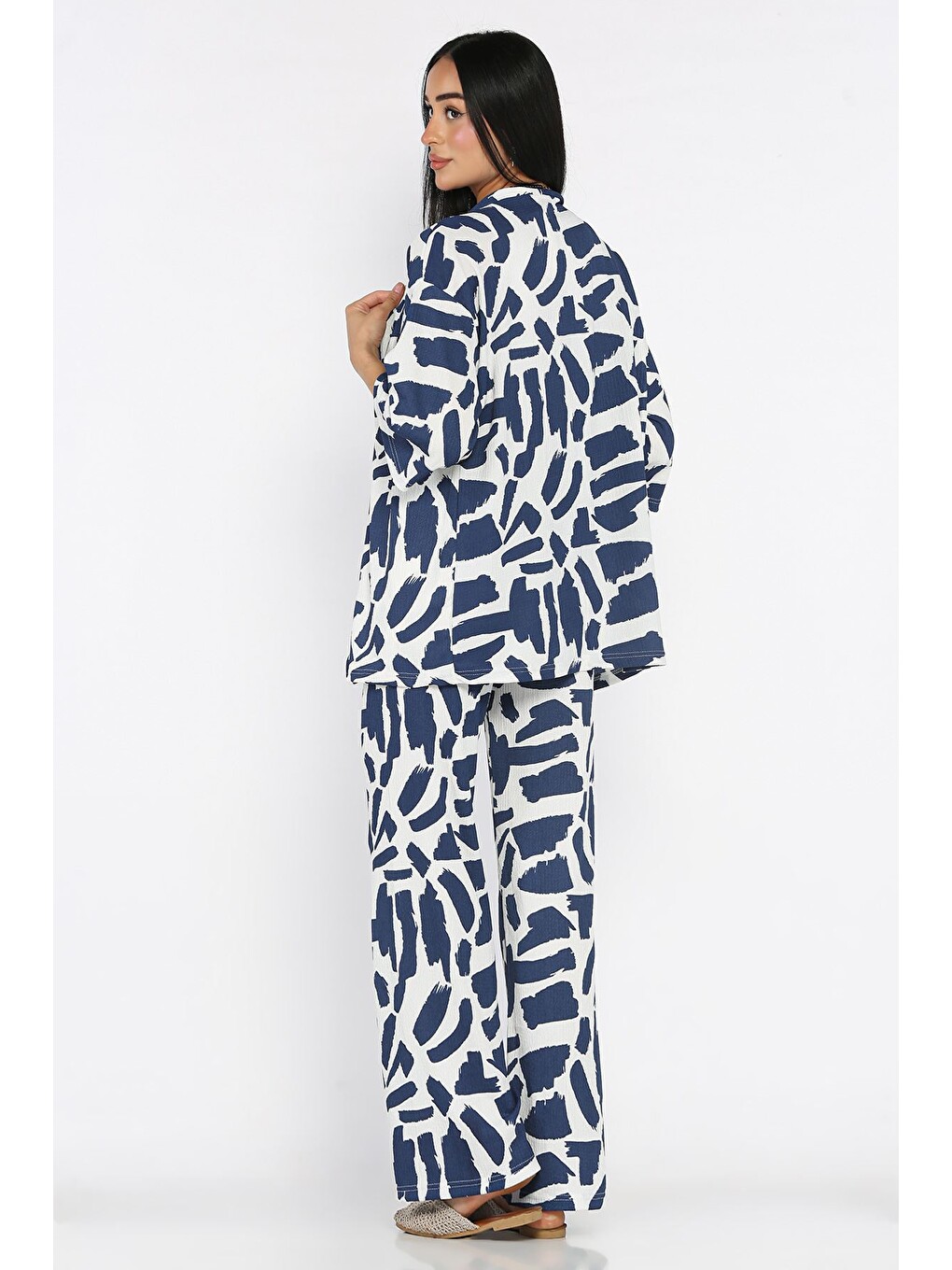 Lacivert Kadın Desenli Kimono Pantolon İkili Takım-3