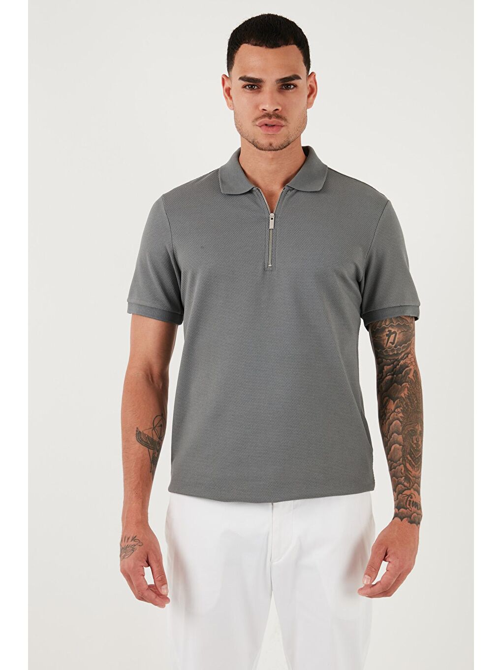 Buratti Açık Haki Pamuklu Regular Fit Fermuarlı Polo Yaka Erkek T Shirt 5902915 - 2