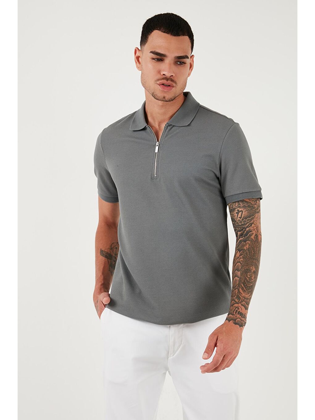 Buratti Açık Haki Pamuklu Regular Fit Fermuarlı Polo Yaka Erkek T Shirt 5902915 - 3