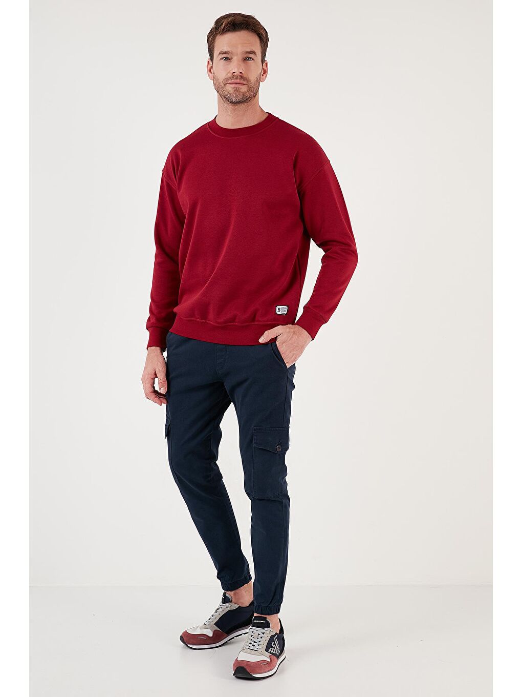 Buratti Bordo Regular Fit Bisiklet Yaka Pamuklu İçi Tüylü Yumuşak Şardonlu Sweat 5905255 - 3