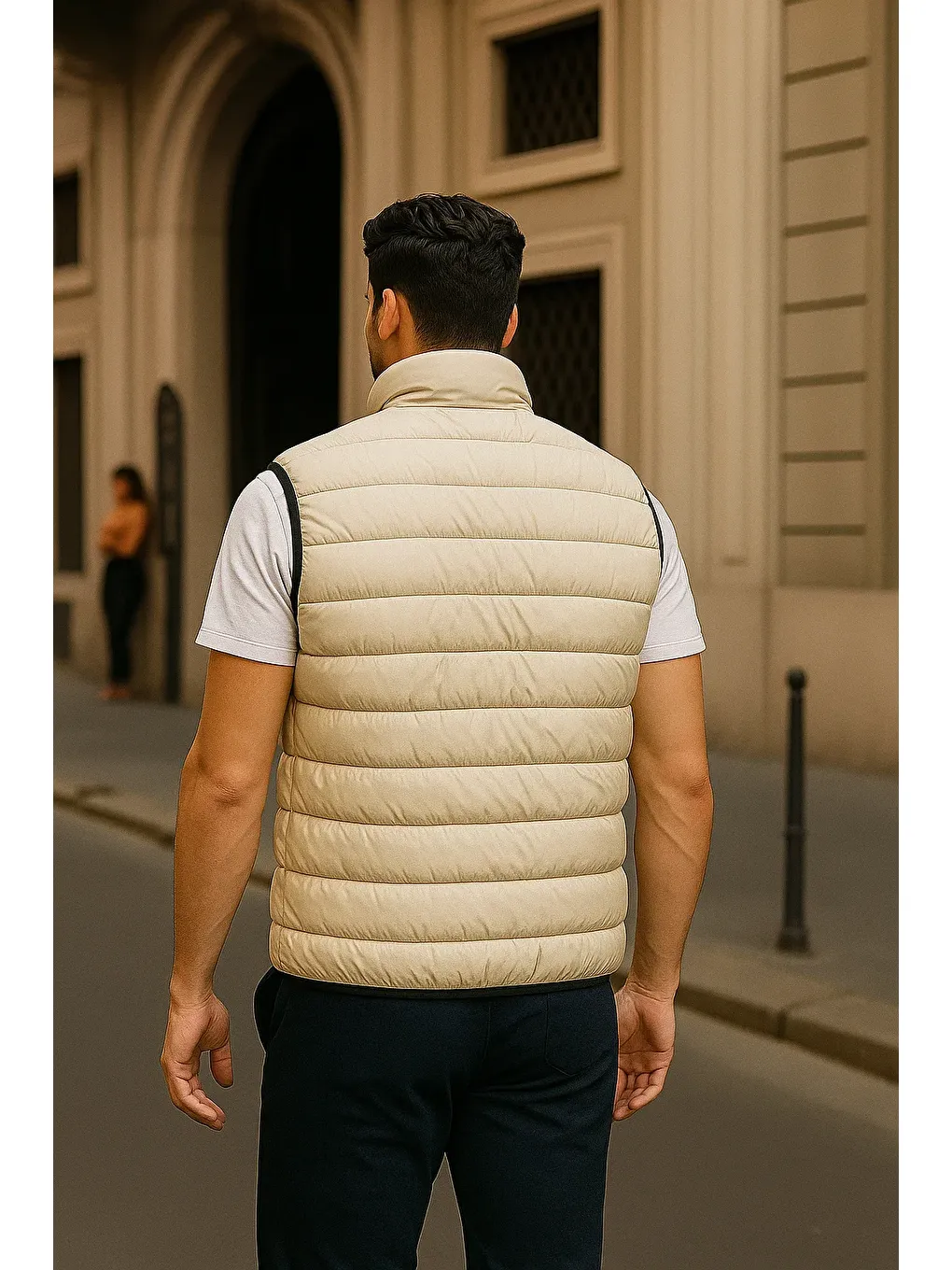 Ekru Erkek Kışlık Premium Basic Astarlı Krem Şişme Yelek-4