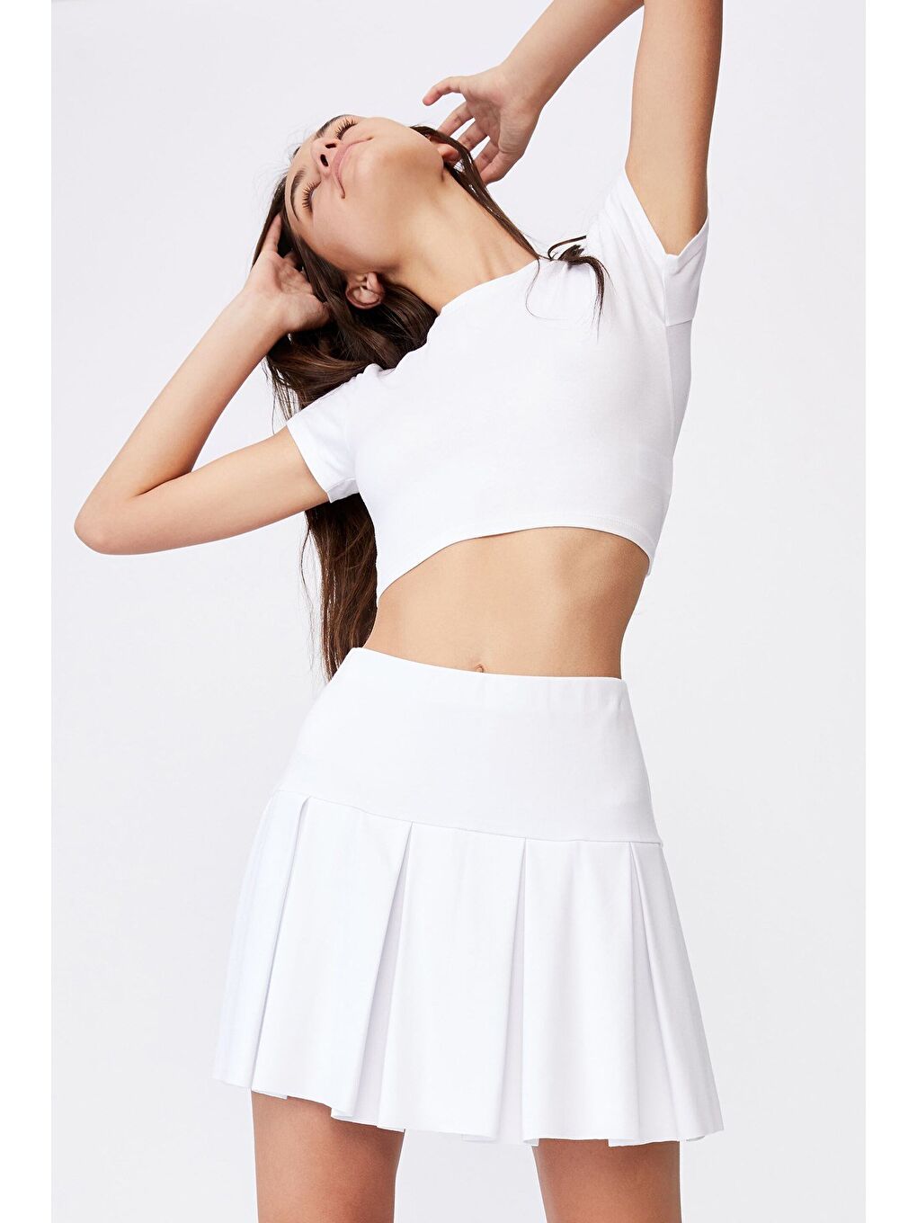 Kadın Beyaz Basic Kısa Pileli Tenis Etek Mg1457-8