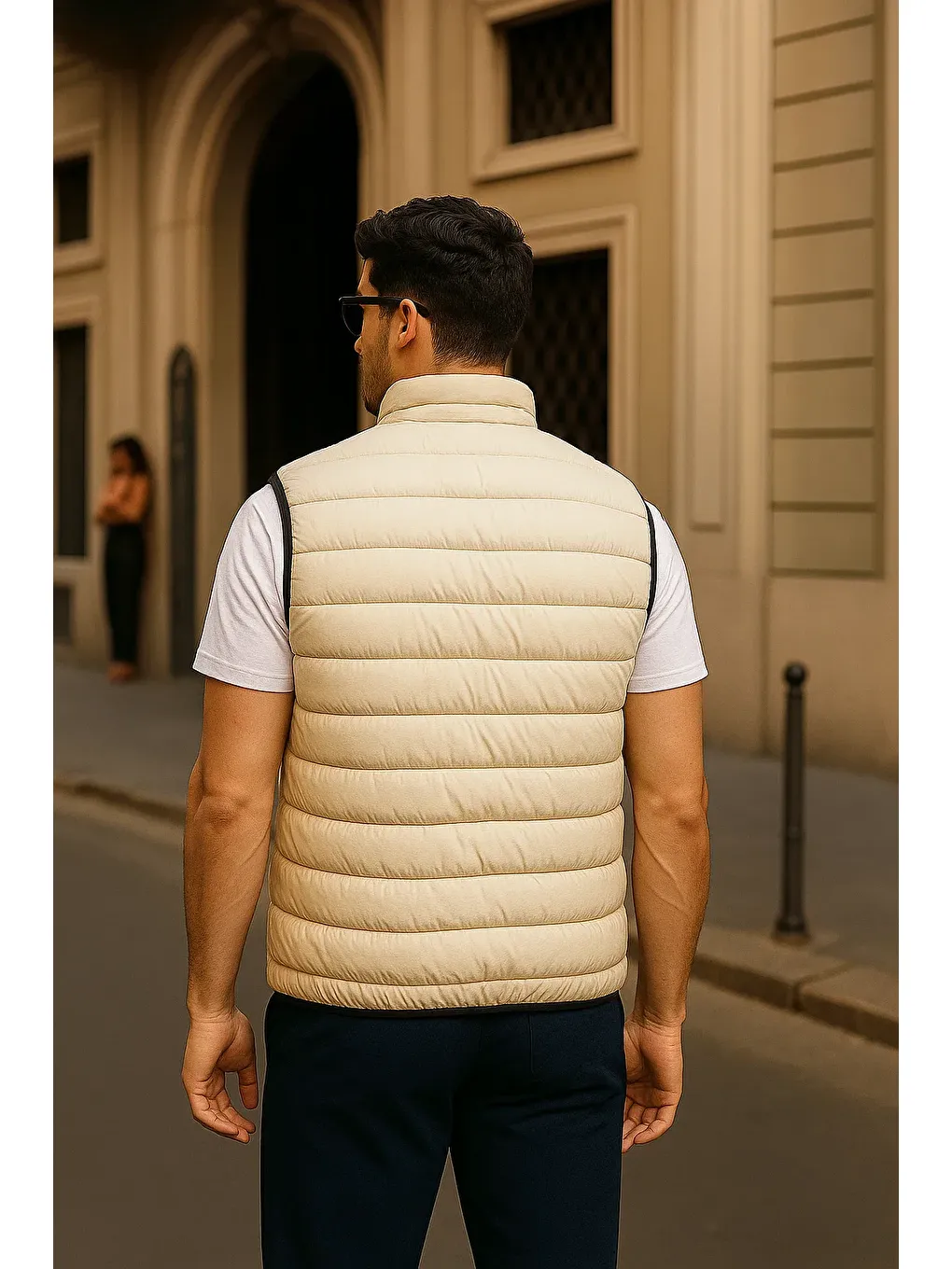 Ekru Erkek Kışlık Premium Basic Astarlı Krem Şişme Yelek-5