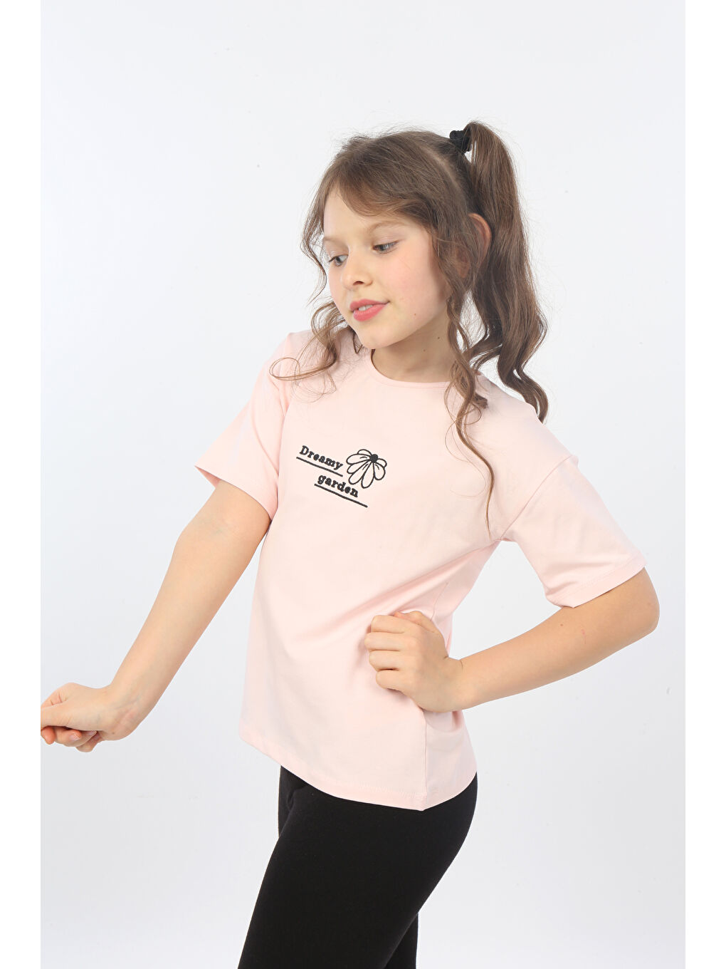 Pembe Kız Çocuk Dreamy Garden Nakışlı Tişört-5