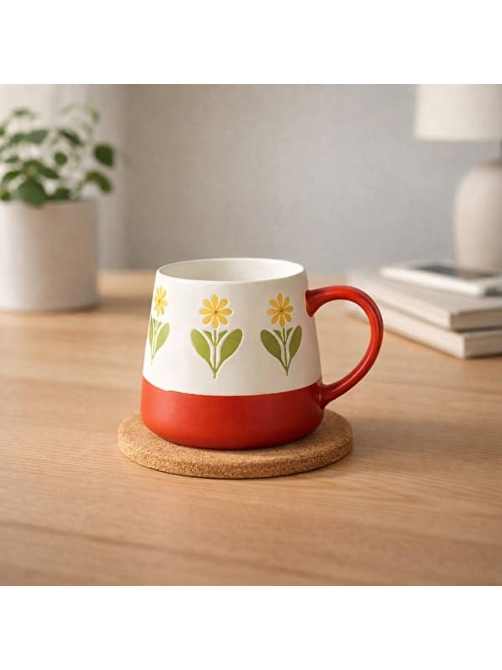 Kitchen Sarı Çiçekli Seramik Kupa - Beyaz - 500 ml-1