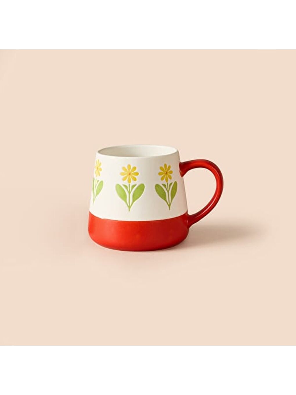 Kitchen Sarı Çiçekli Seramik Kupa - Beyaz - 500 ml-2