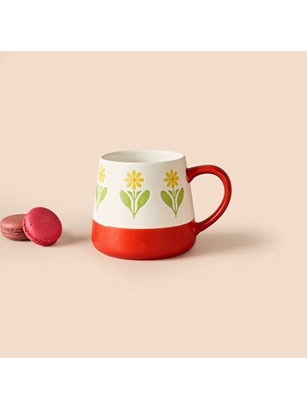 Kitchen Sarı Çiçekli Seramik Kupa - Beyaz - 500 ml-3