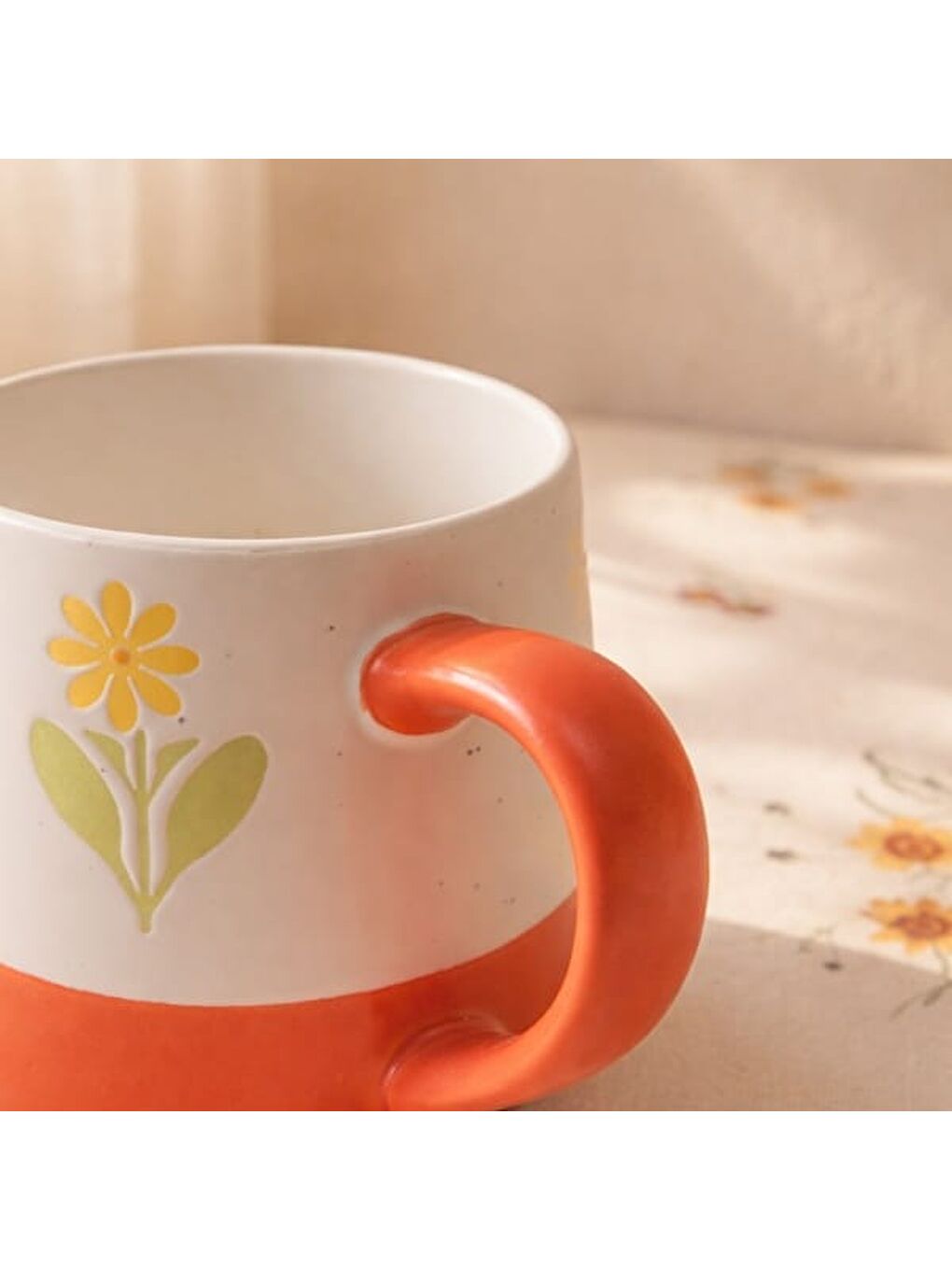 Kitchen Sarı Çiçekli Seramik Kupa - Beyaz - 500 ml-4