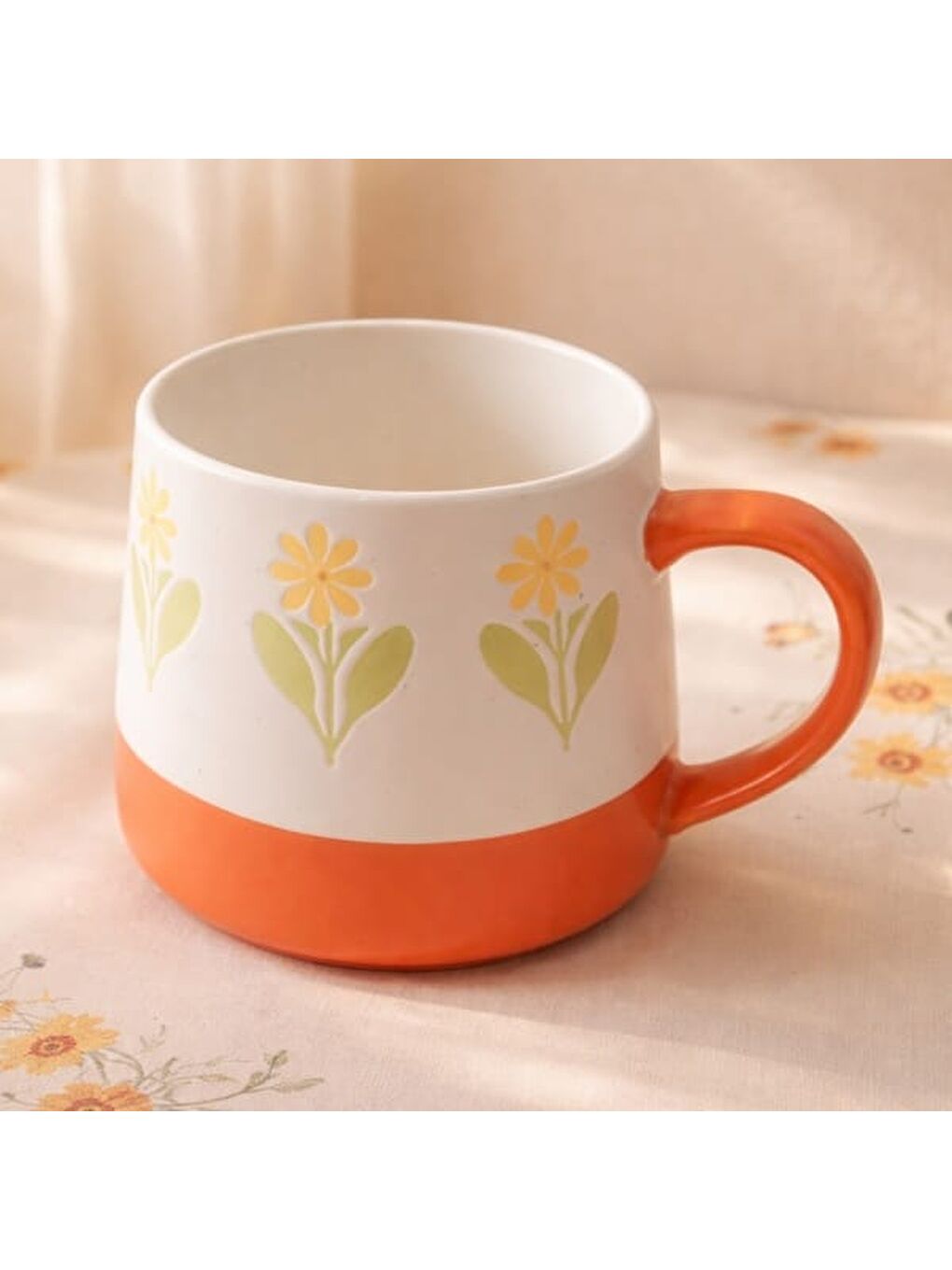 Kitchen Sarı Çiçekli Seramik Kupa - Beyaz - 500 ml-5