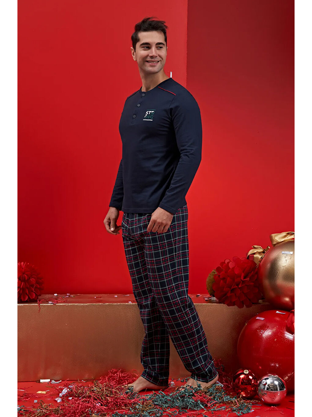 Erkek Şardonlu Penye Pijama Takımı 1585 Lacivert-1