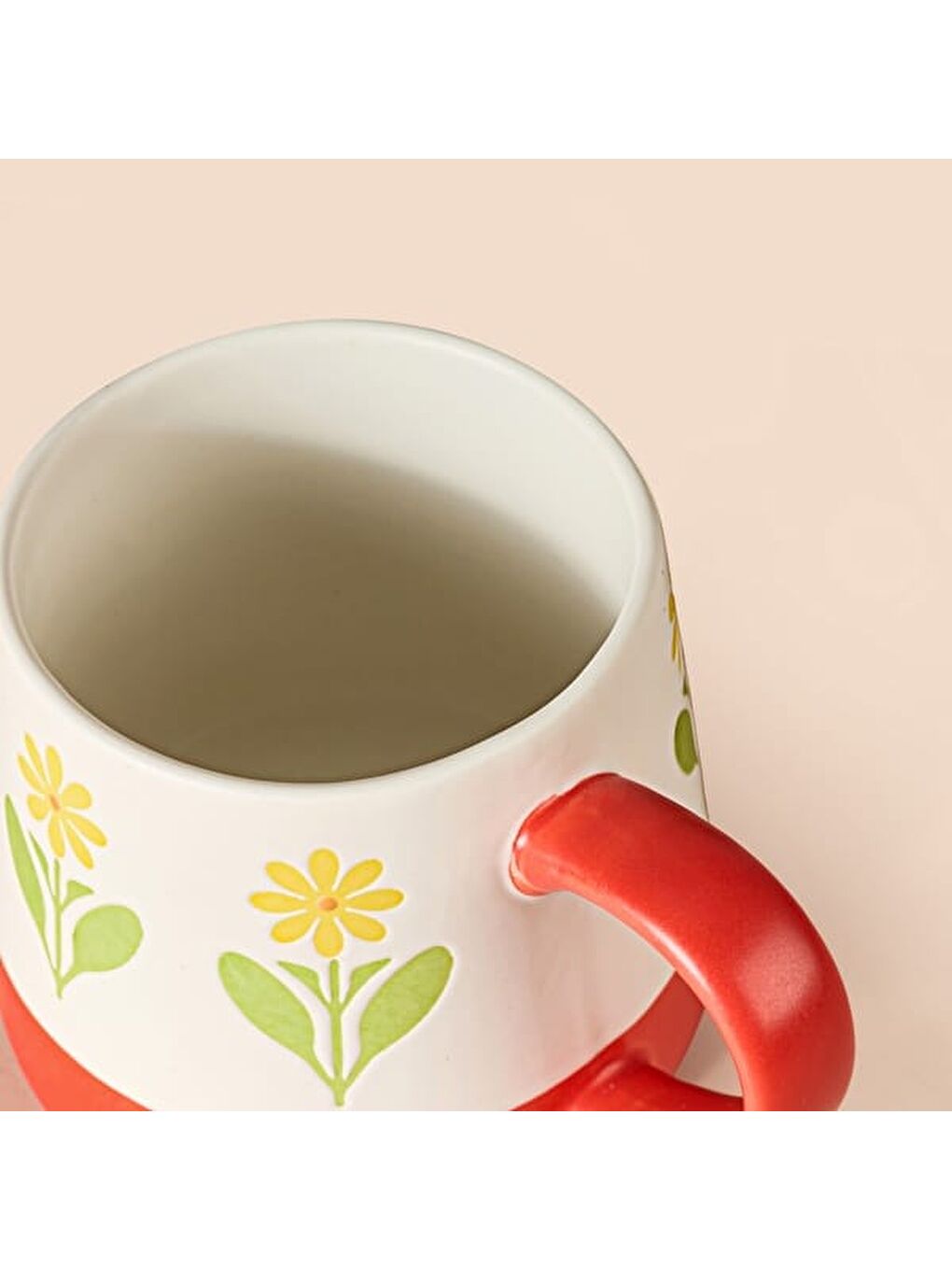 Kitchen Sarı Çiçekli Seramik Kupa - Beyaz - 500 ml-6