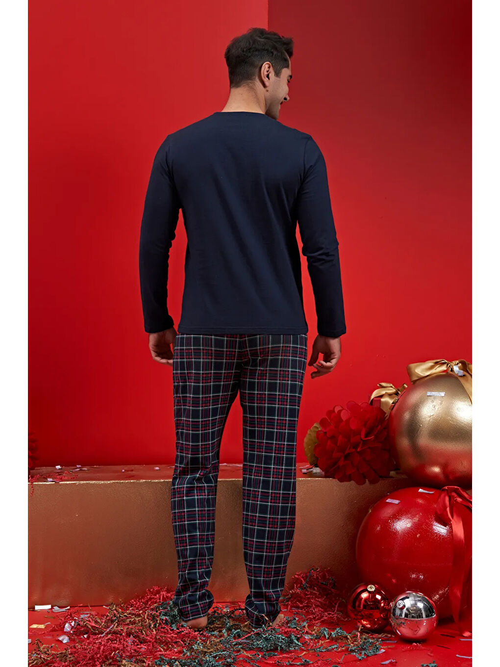 Erkek Şardonlu Penye Pijama Takımı 1585 Lacivert-2